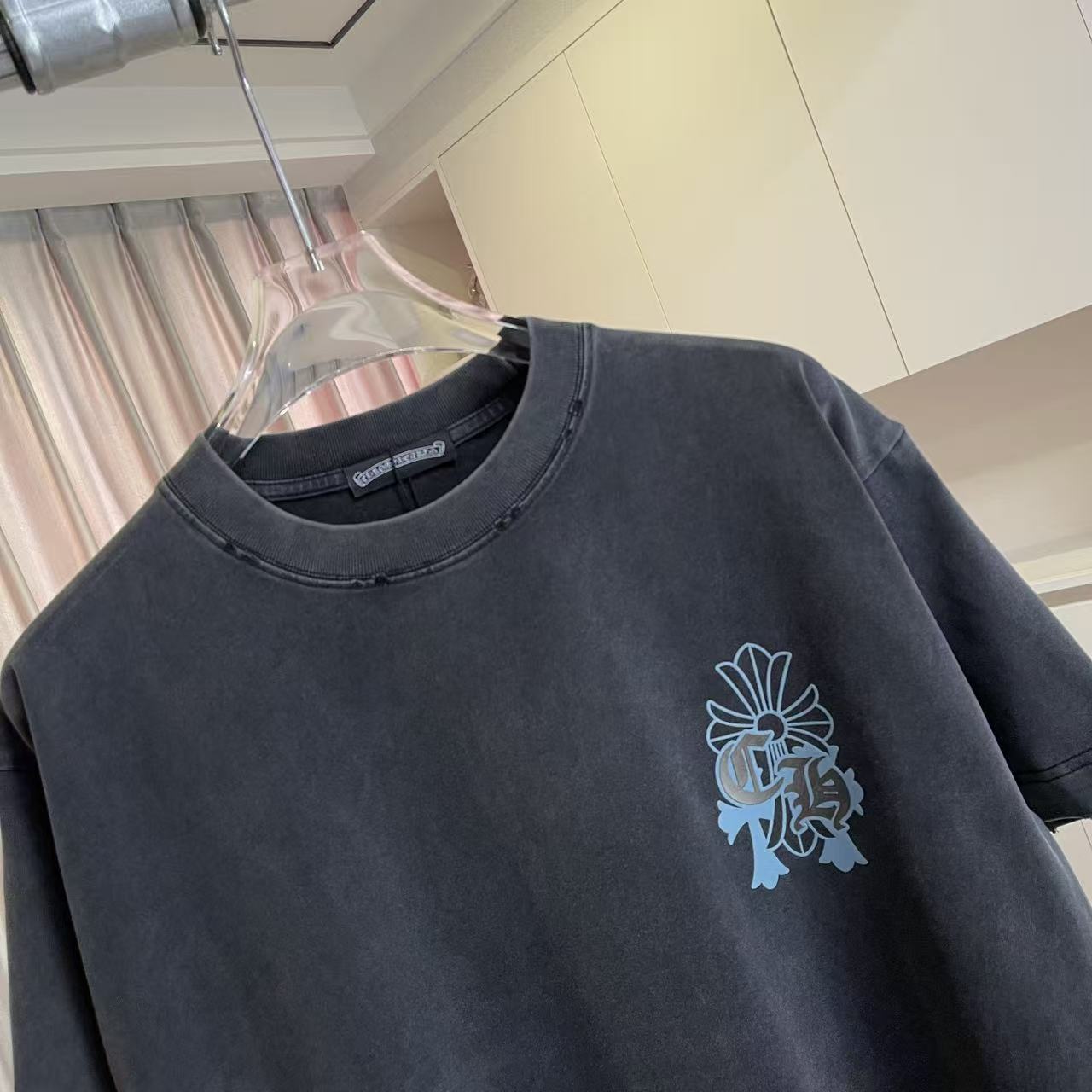 Chrome Hearts ch克罗*2026夏季新款 洗水做旧磨破 梵文马蹄十字架 短袖t恤 定制面料320g
