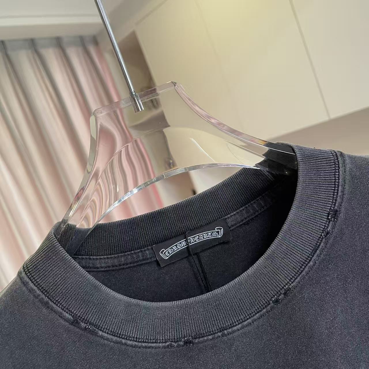Chrome Hearts ch克罗*2026夏季新款 洗水做旧磨破 梵文马蹄十字架 短袖t恤 定制面料320g