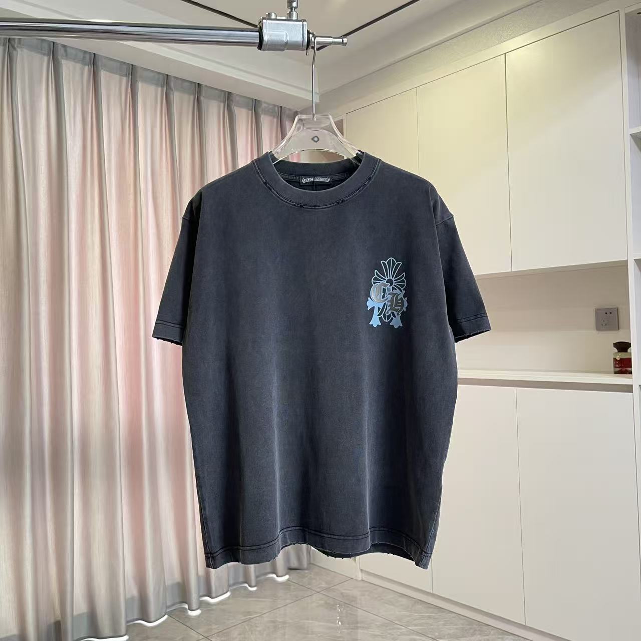 Chrome Hearts ch克罗*2026夏季新款 洗水做旧磨破 梵文马蹄十字架 短袖t恤 定制面料320g