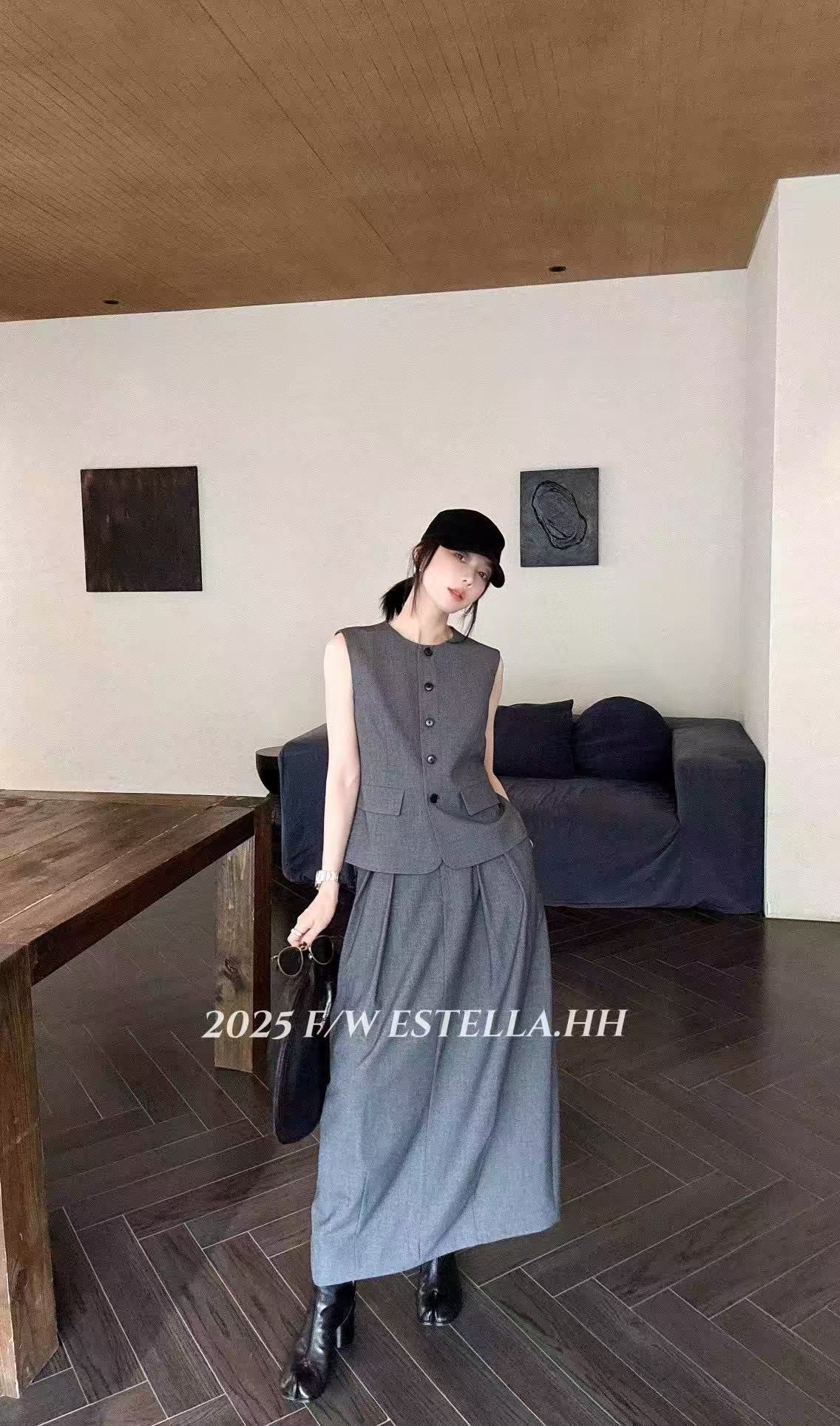 “Autumn Women’s Suit: Custom-Made Twirl Wool Skirt in Two Colors, High-Quality Design in SMLXL Sizes” - 图片 3