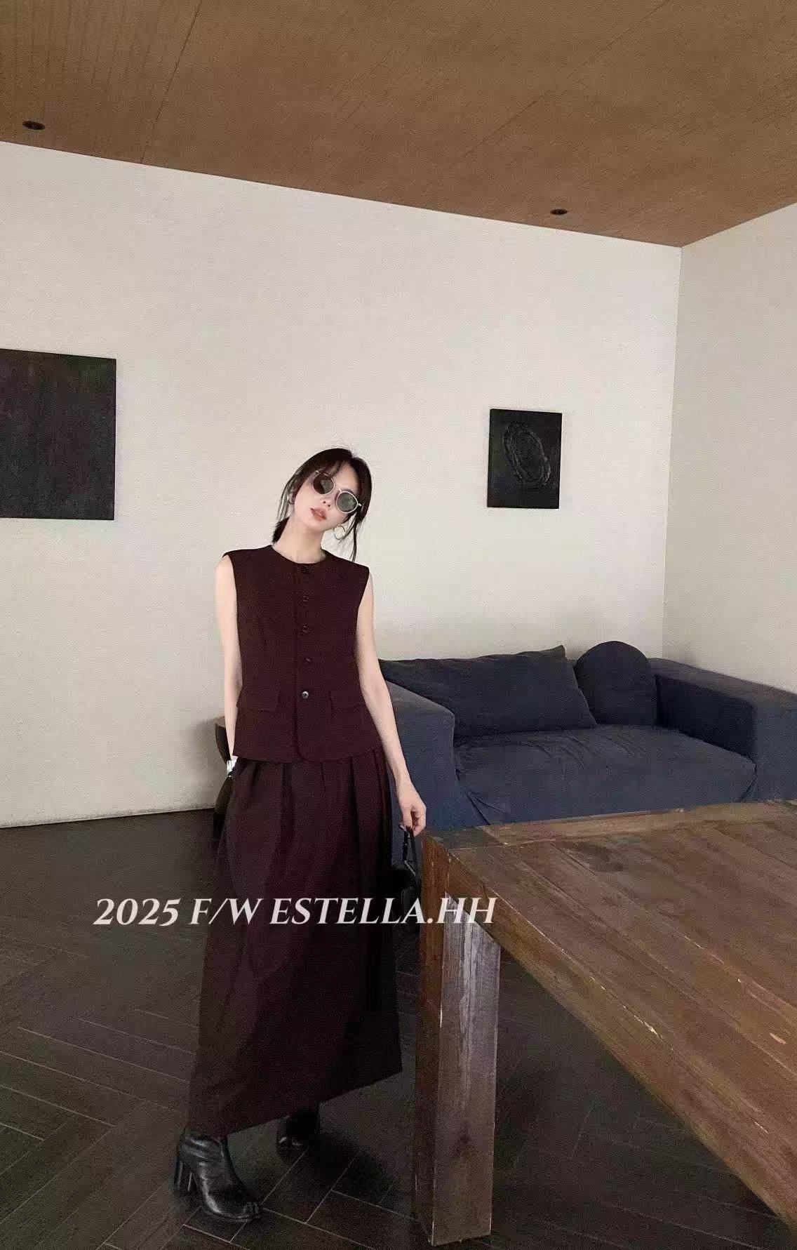 “Autumn Women’s Suit: Custom-Made Twirl Wool Skirt in Two Colors, High-Quality Design in SMLXL Sizes” - 图片 4