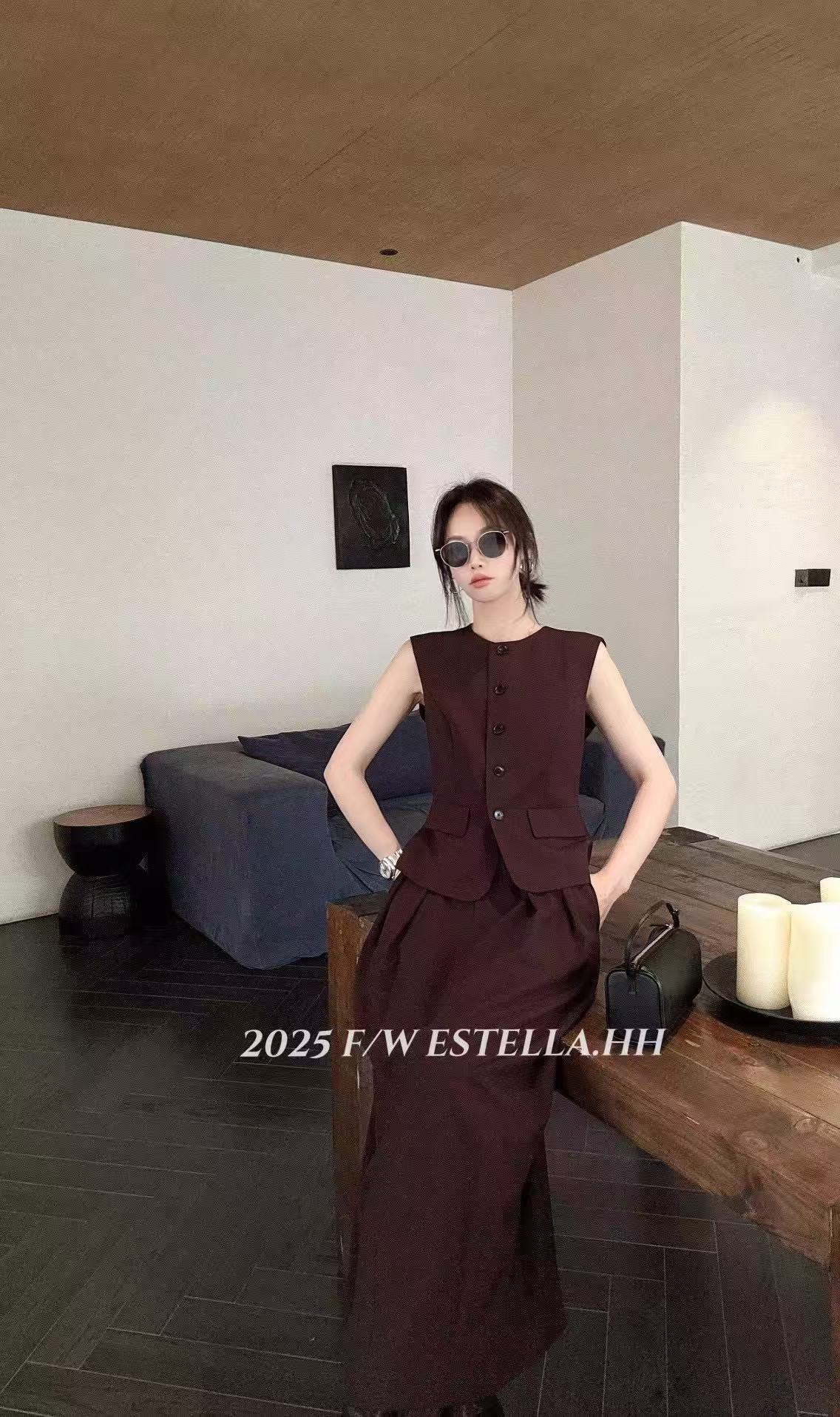 “Autumn Women’s Suit: Custom-Made Twirl Wool Skirt in Two Colors, High-Quality Design in SMLXL Sizes” - 图片 2