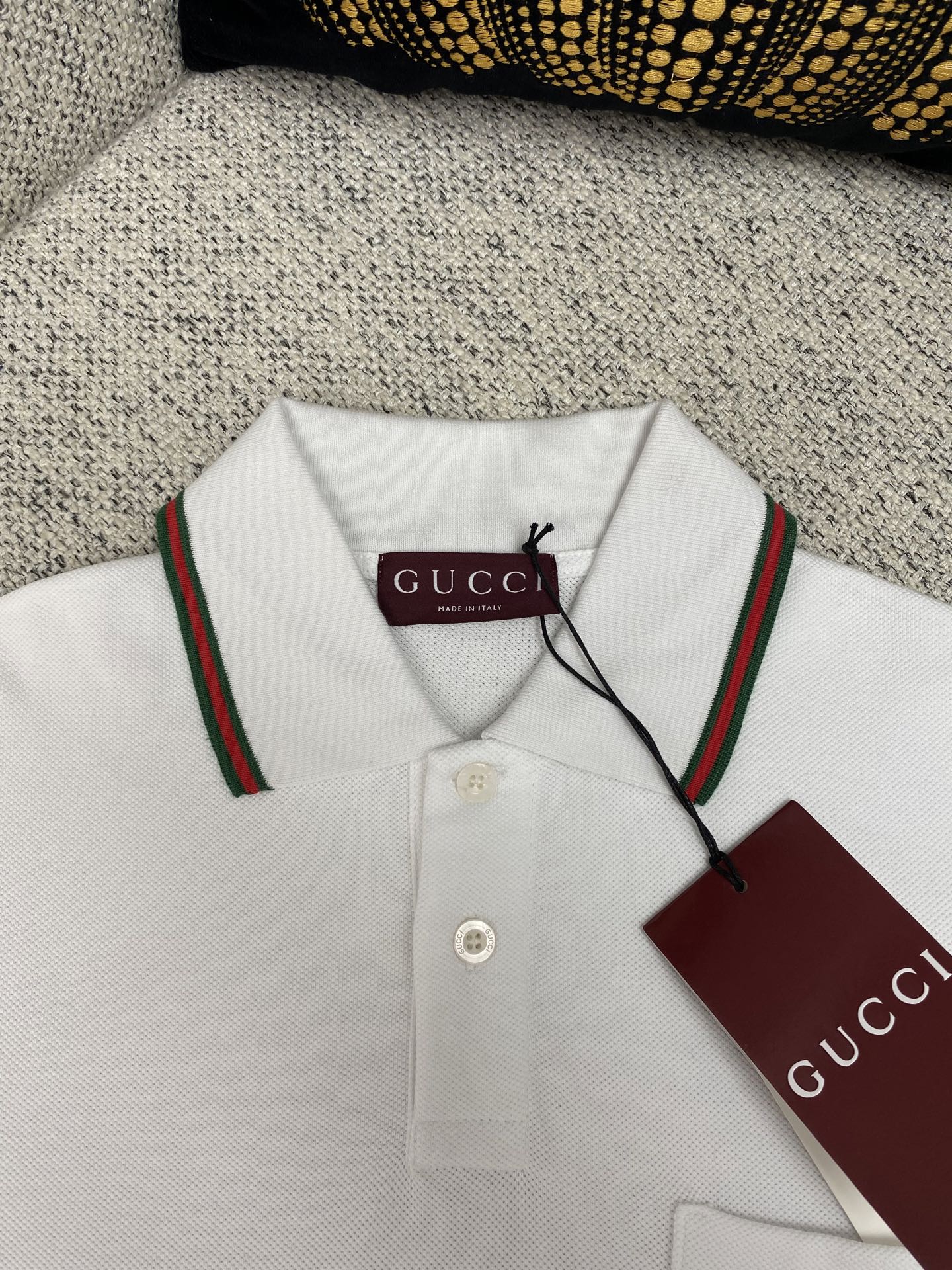 Gucci Men's White Polo Shirt with Embroidered Logo and Striped Trim 3 i1756976664909 355 0 1