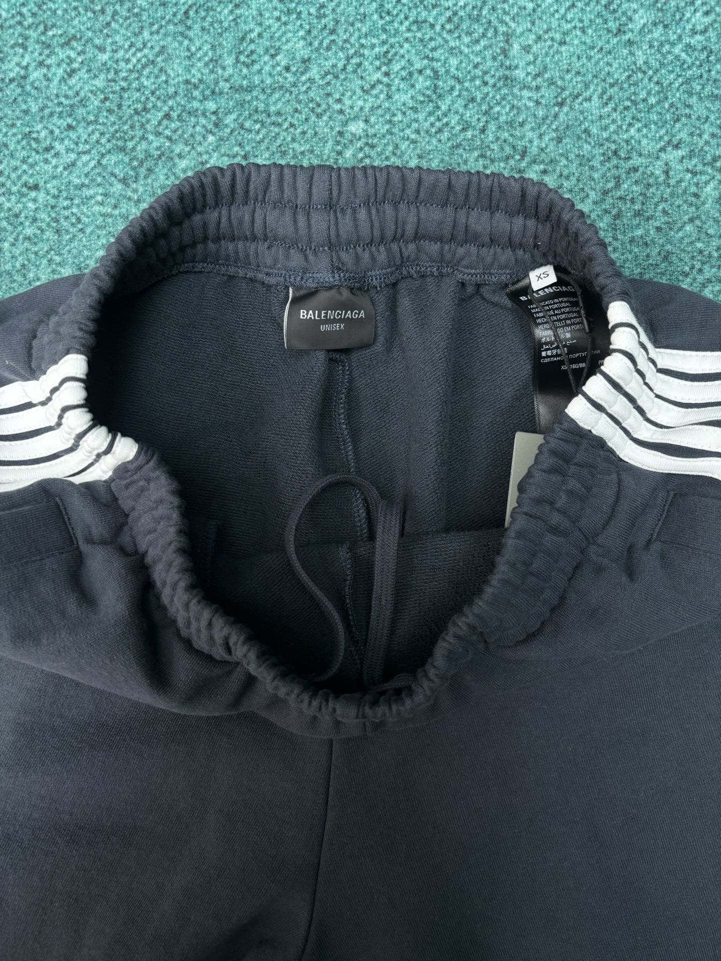 Balenciaga 26ss新款 巴黎世家 条纹Logo松紧直筒 休闲裤 常规版型 男款 蓝色
