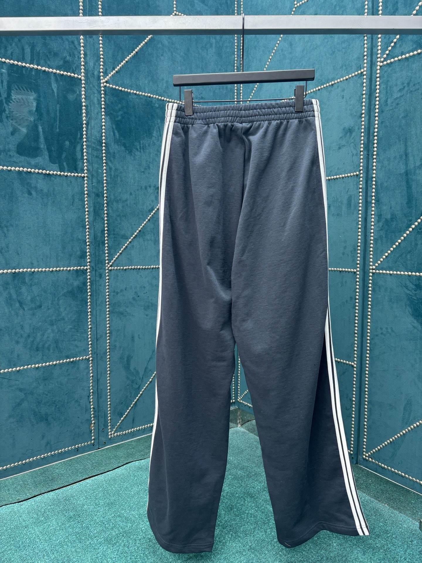 Balenciaga 26ss新款 巴黎世家 条纹Logo松紧直筒 休闲裤 常规版型 男款 蓝色