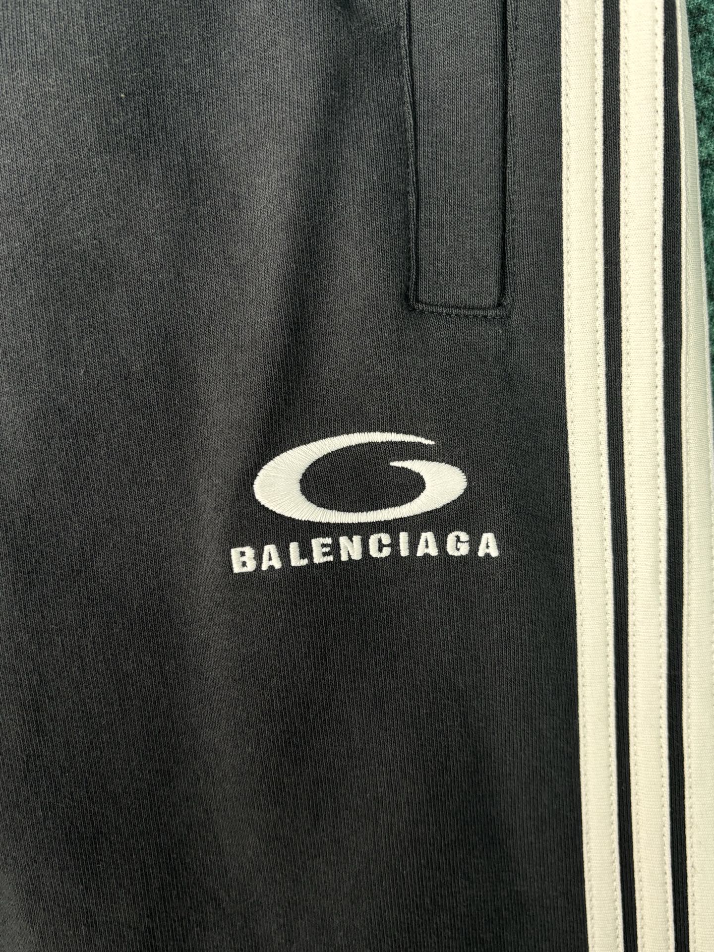 Balenciaga 26ss新款 巴黎世家 条纹Logo松紧直筒 休闲裤 常规版型 男款 蓝色