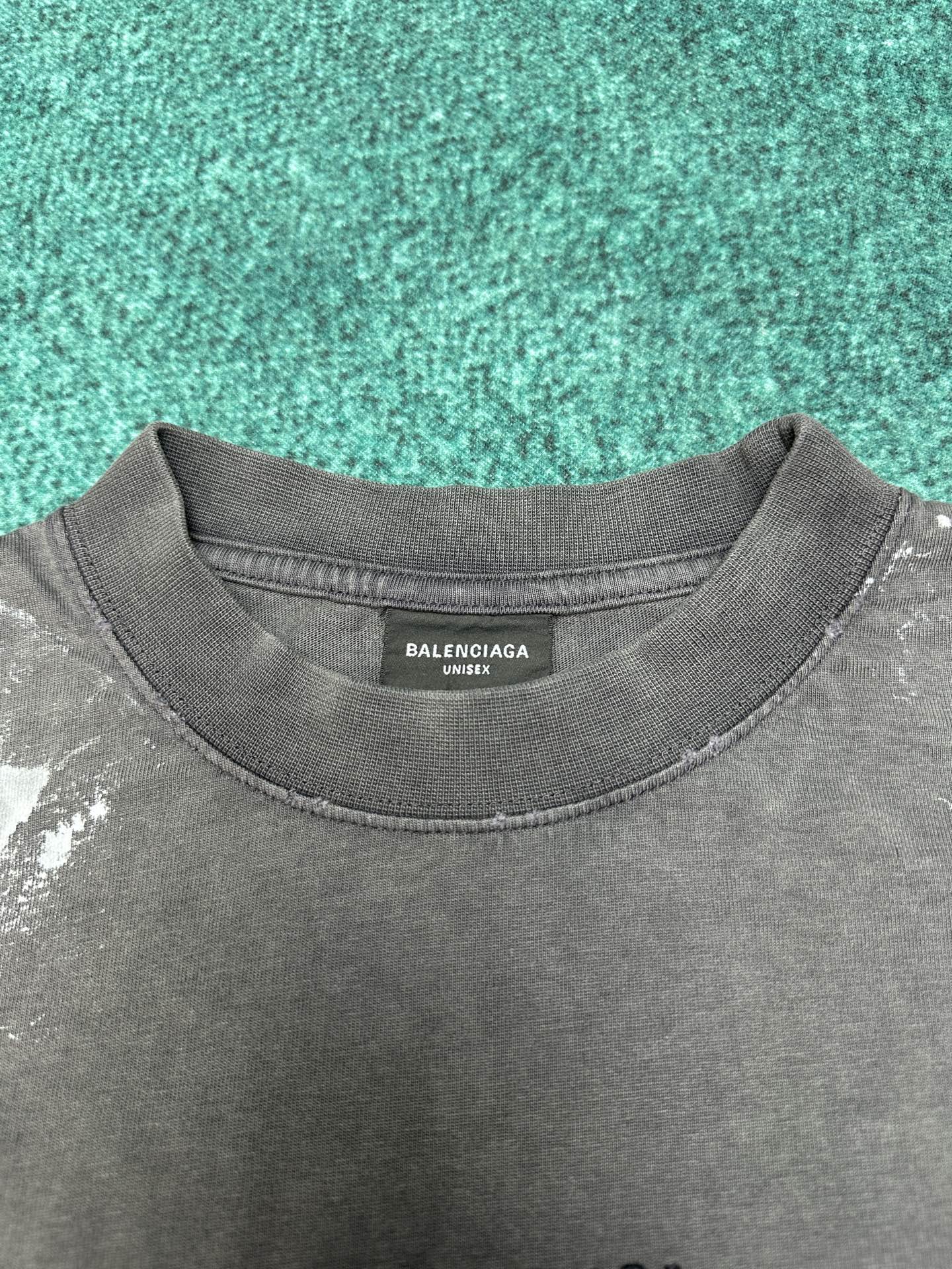 Balenciaga 巴黎 25ss春夏新款前后字母logo刺绣水洗做旧油漆泼墨涂鸦泥染T恤