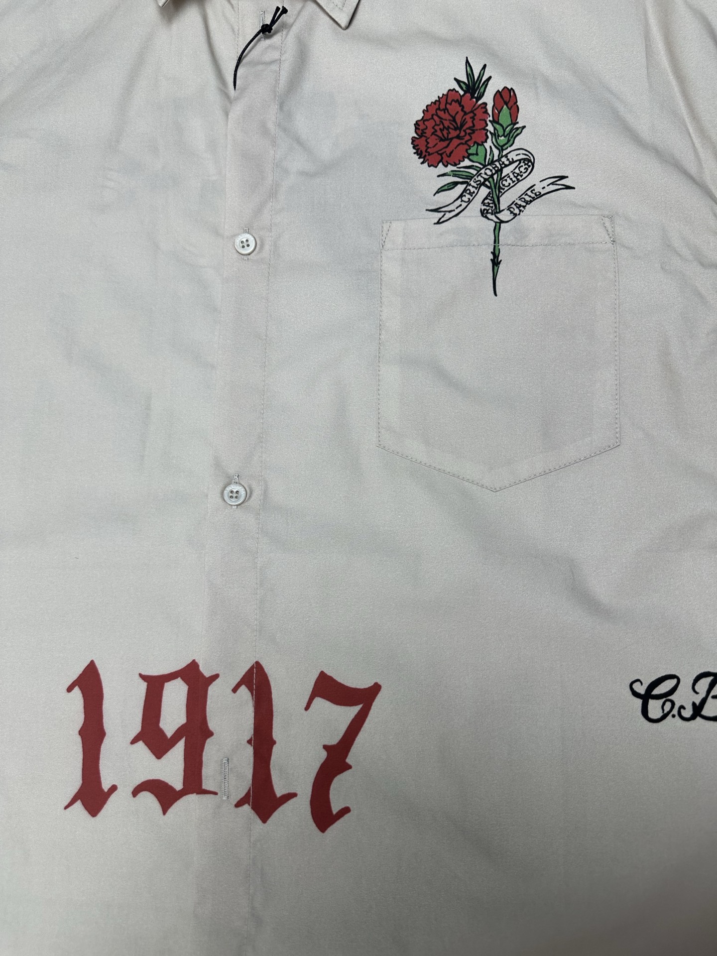 Balenciaga 巴黎 26ss新款Tattoo奶油色廓形衬衫短袖T恤