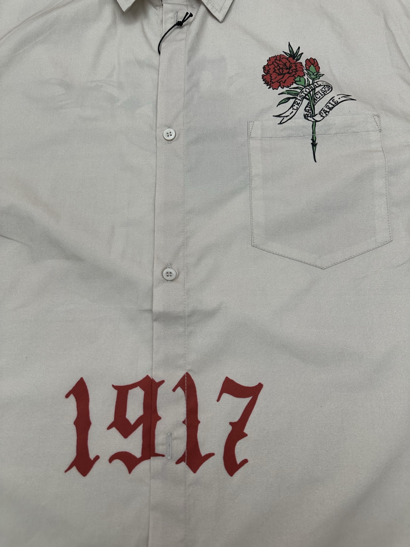 Balenciaga 巴黎 26ss新款Tattoo奶油色廓形衬衫短袖T恤