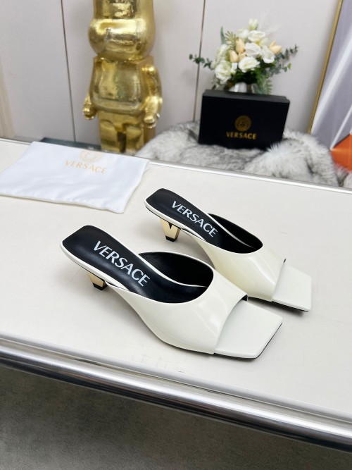 Versace V-Heel Leather Mules - Chic Style, Genuine Leather Sole, Heel Height 6cm 1 Versace V-Heel Leather Mules - Chic Style, Genuine Leather Sole, Heel Height 6cm