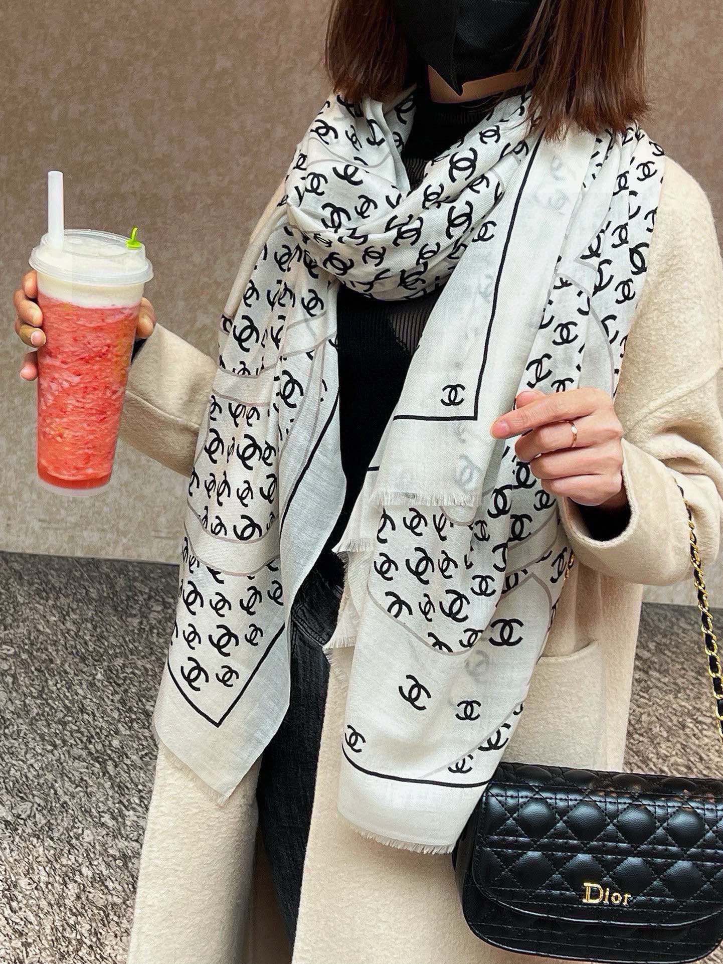 Chanel Scarf White Printing Cashmere Spring/Summer Collection