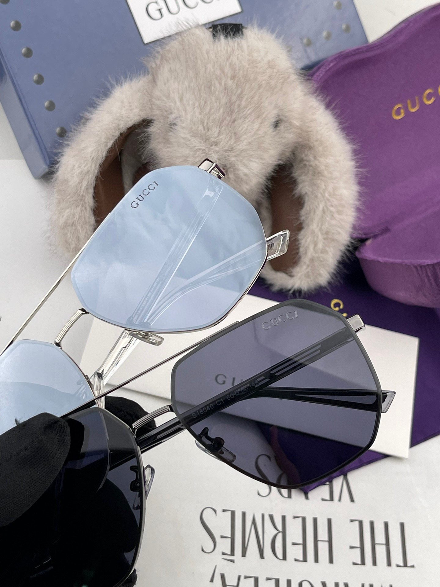         GUCCI 男款炫彩飞行员偏光太阳镜 ❤️材质：高清尼龙加厚卡槽高清偏光镜片 🌹无边框镜