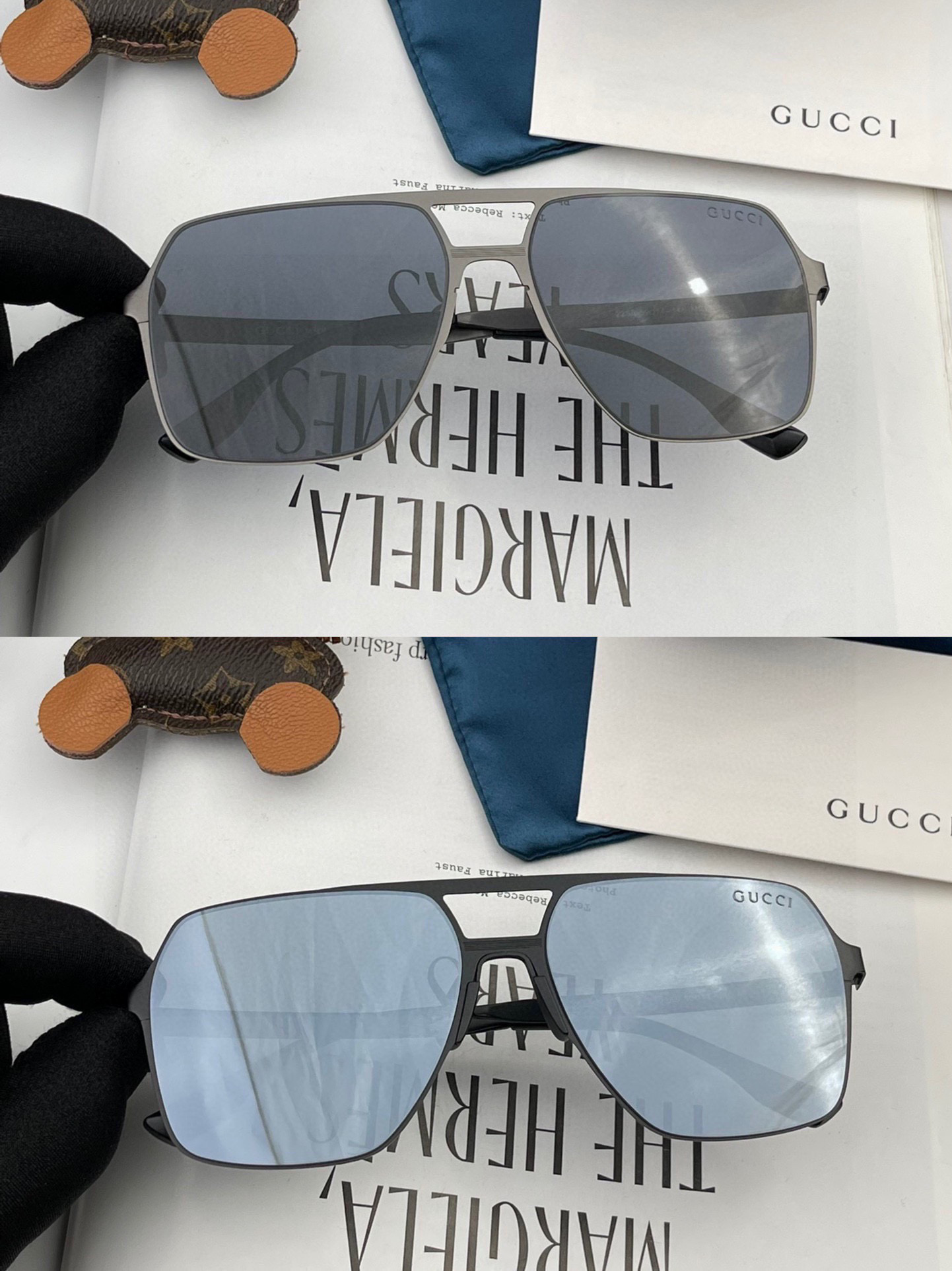        GUCCI 男款炫彩飞行员偏光太阳镜 ❤️材质：高清尼龙加厚卡槽高清偏光镜片 🌹无边框镜架