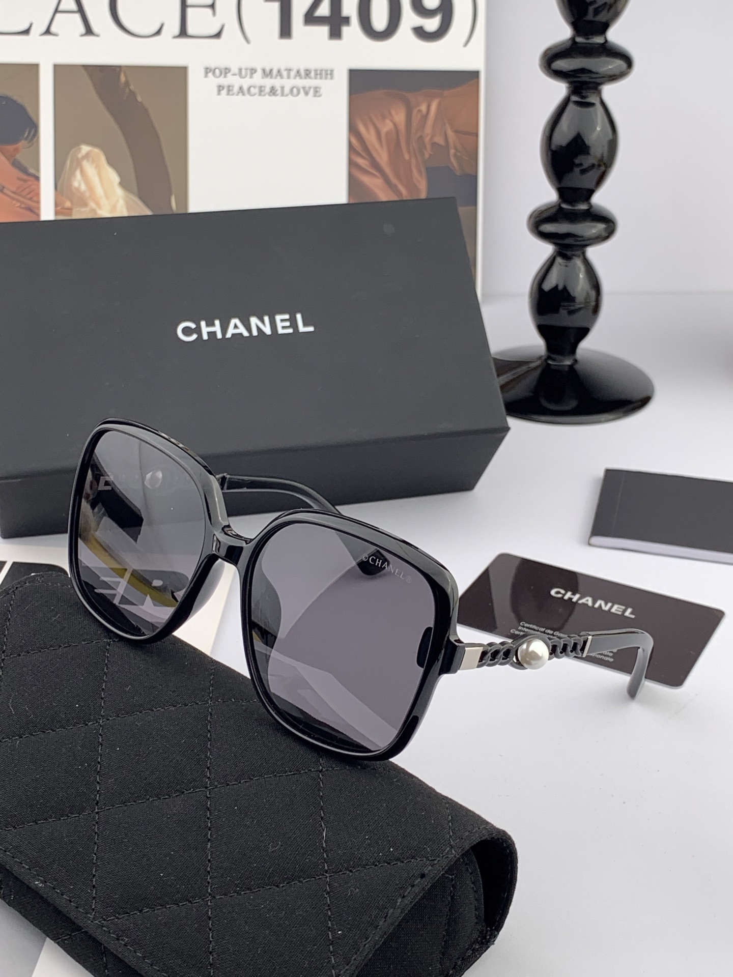 🔺CHANEL🔻2025官方早春新款，众多明星同款色香奈儿‼️‼️新款珍珠大框偏光墨镜 ，🌈🌈宝丽来超清