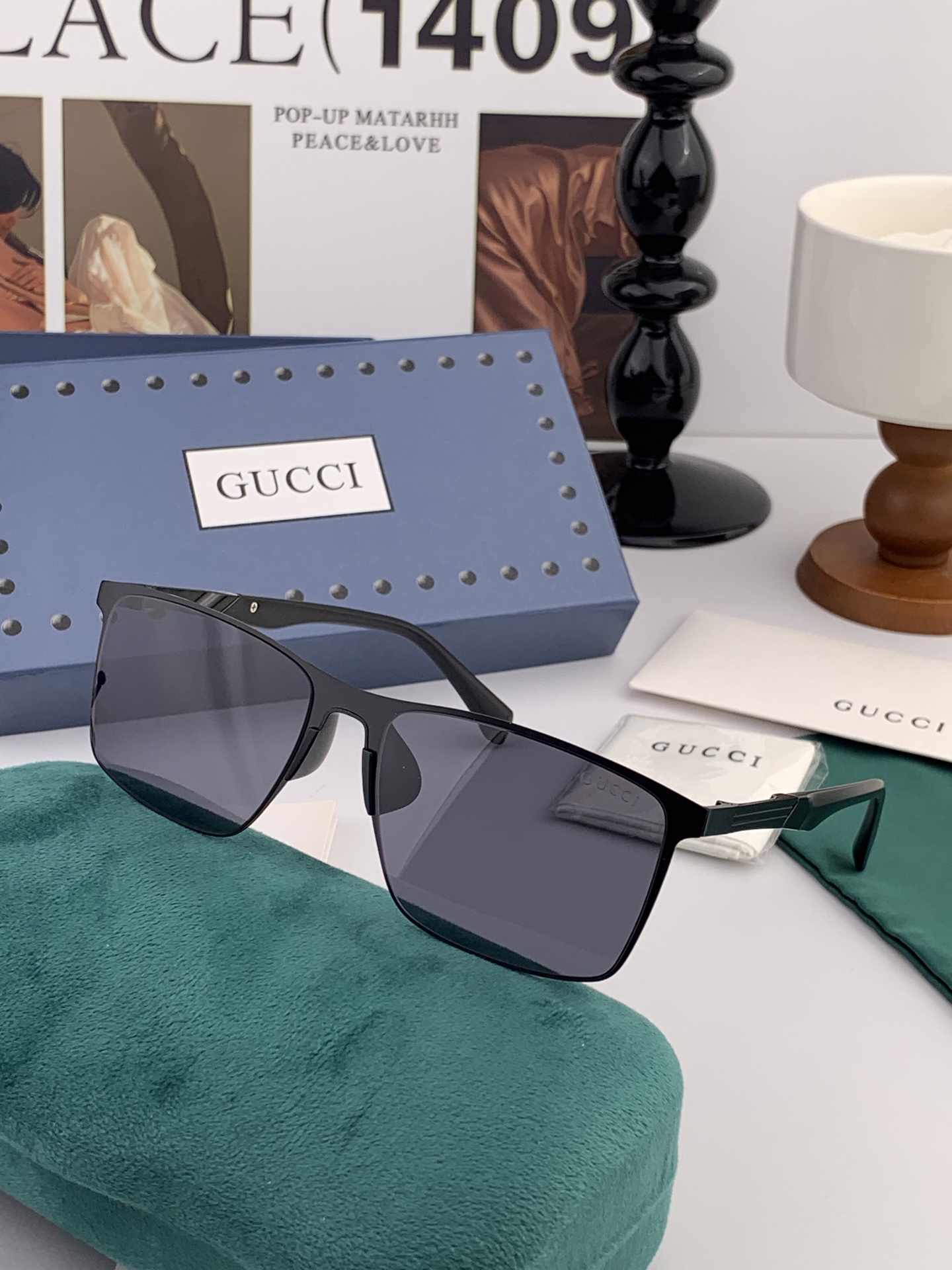        GUCCI 男款炫彩飞行员偏光太阳镜 ❤️材质：高清尼龙加厚卡槽高清偏光镜片 🌹无边框镜架