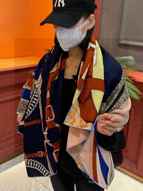 Hermes Inspired Double-Sided Cashmere Square Scarf - 140cm x 140cm 1 Hermes Inspired Double-Sided Cashmere Square Scarf - 140cm x 140cm