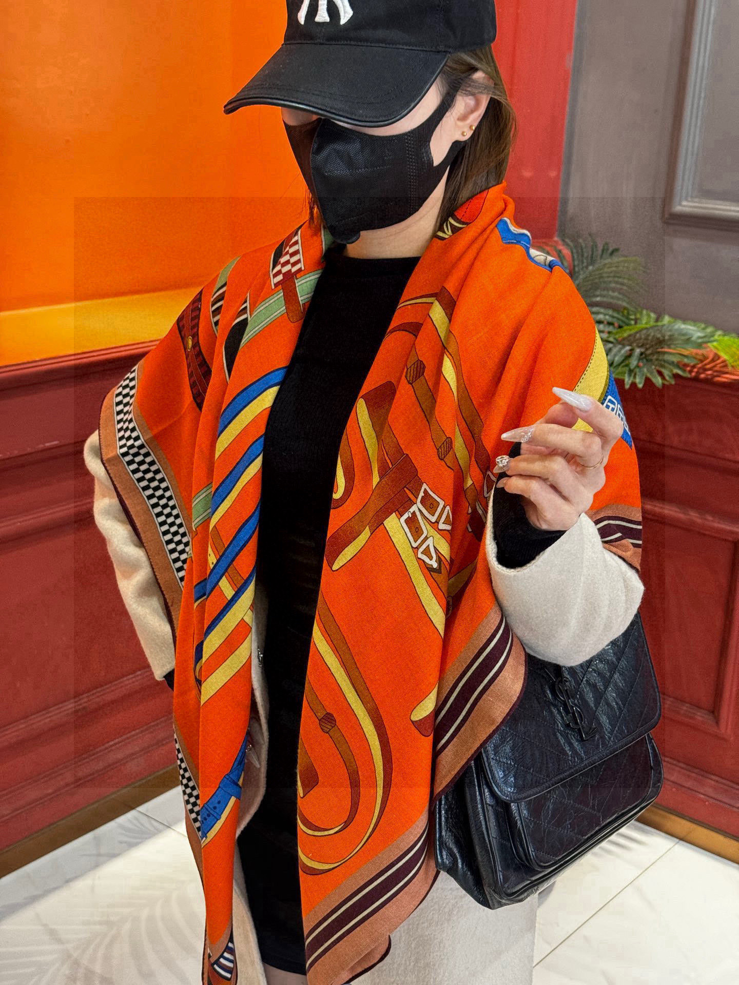 NO:338655,[Double-sided same color] Original single Hermes 140cm velvet scarf 