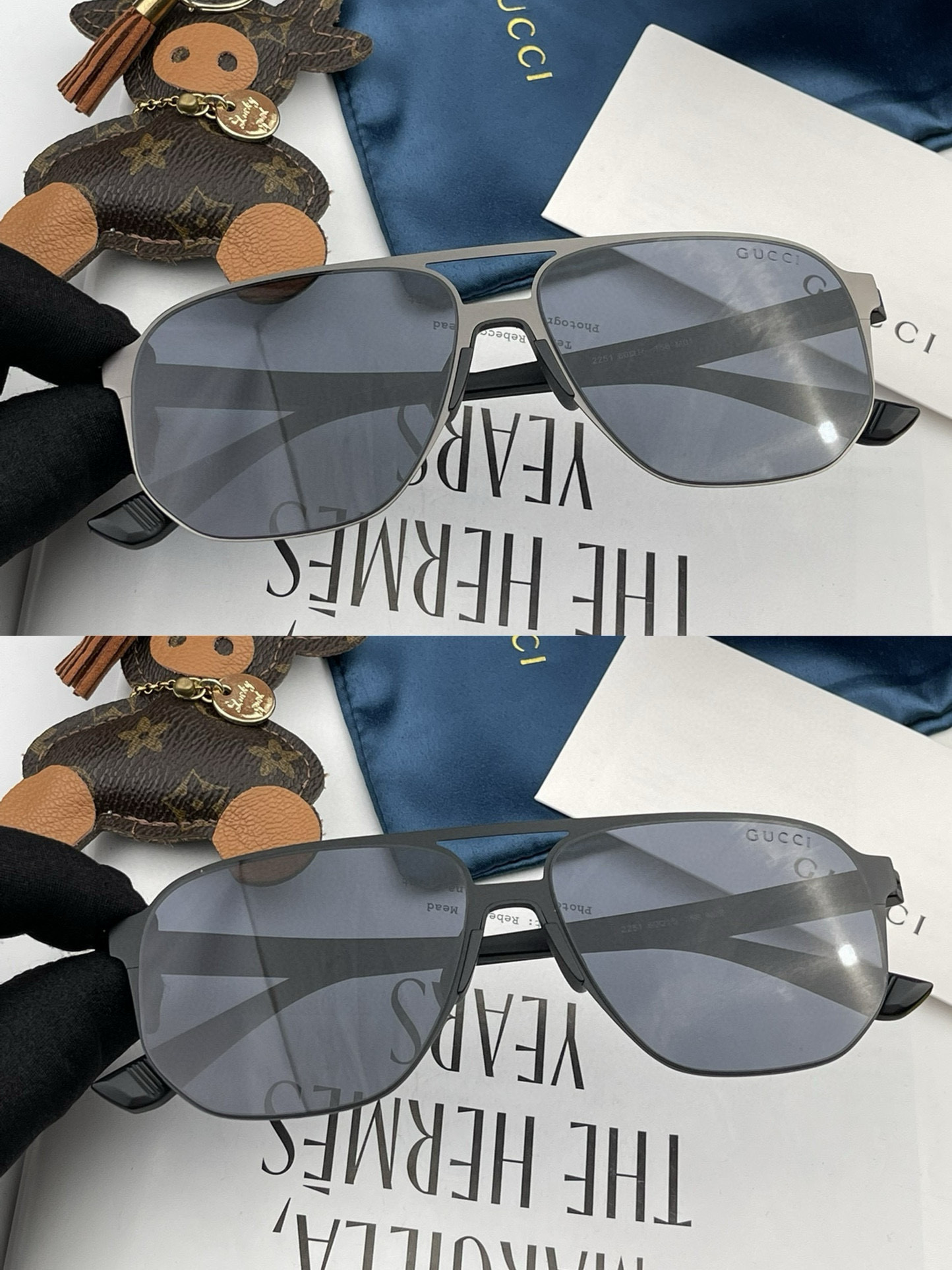         GUCCI 男款炫彩飞行员偏光太阳镜 ❤️材质：高清尼龙加厚卡槽高清偏光镜片 🌹无边框镜