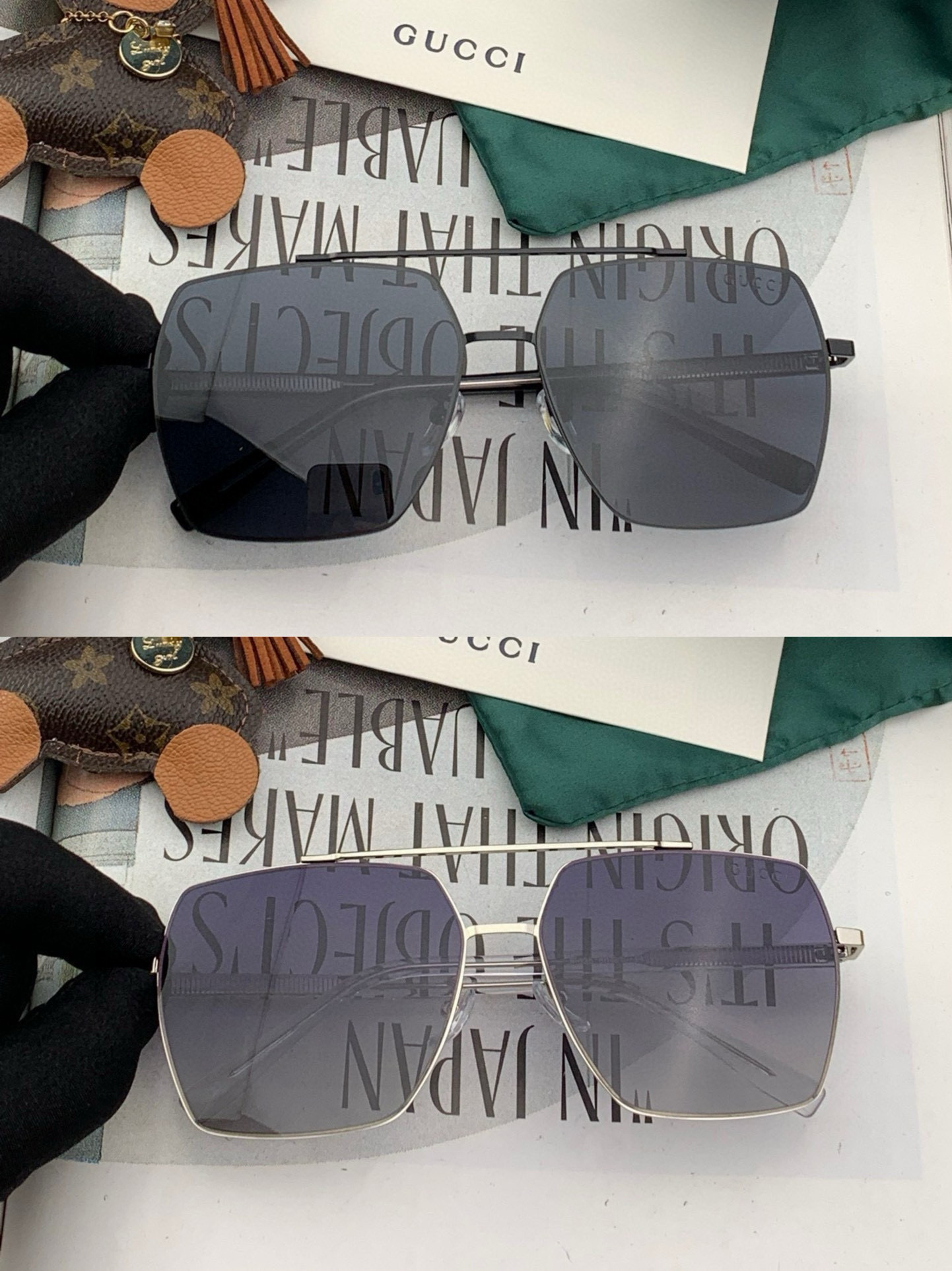         GUCCI 男款炫彩飞行员偏光太阳镜 ❤️材质：高清尼龙加厚卡槽高清偏光镜片 🌹无边框镜