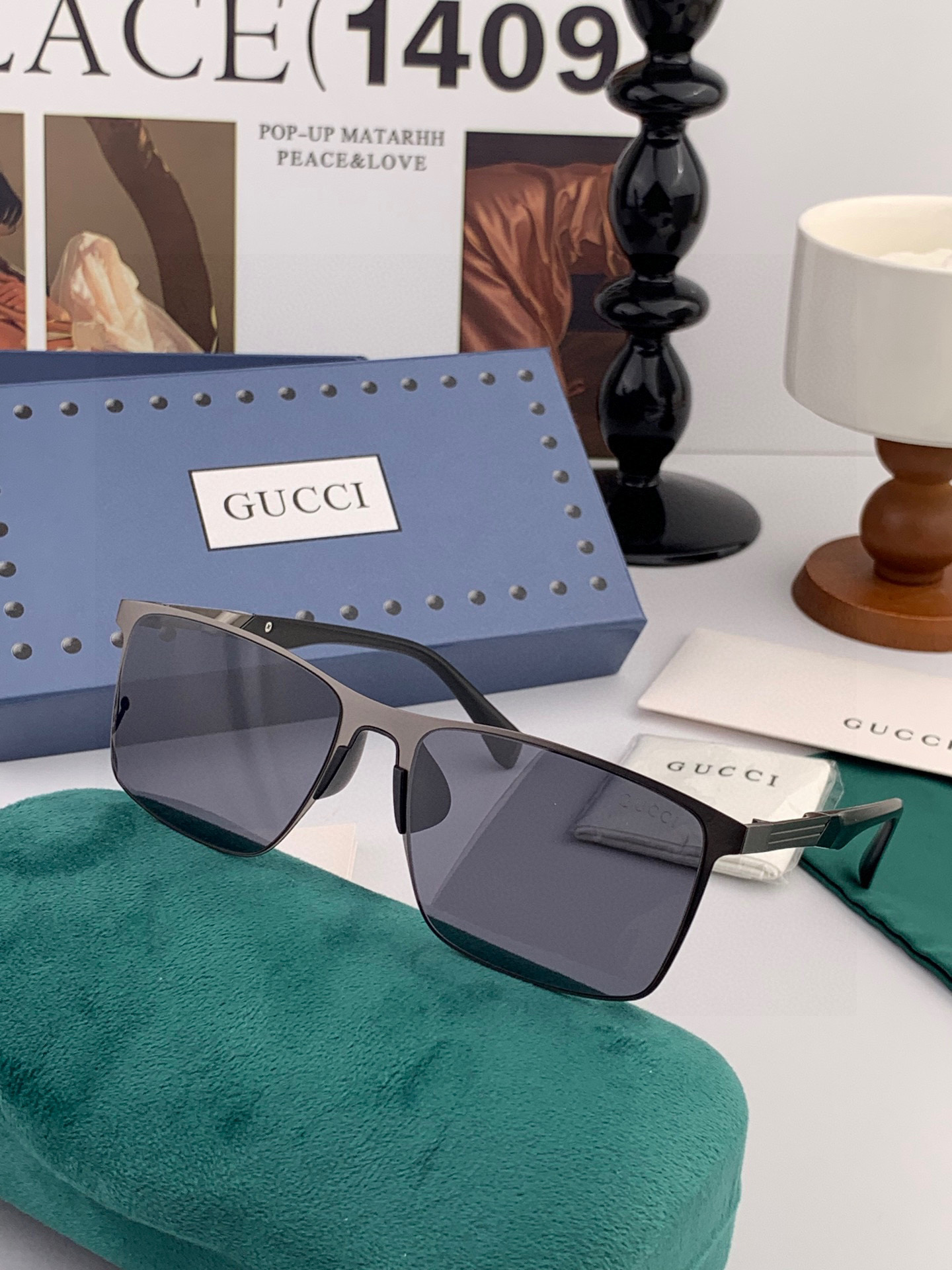        GUCCI 男款炫彩飞行员偏光太阳镜 ❤️材质：高清尼龙加厚卡槽高清偏光镜片 🌹无边框镜架