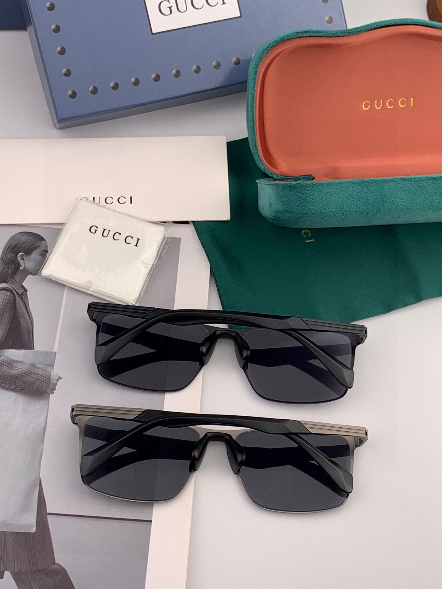        GUCCI 男款炫彩飞行员偏光太阳镜 ❤️材质：高清尼龙加厚卡槽高清偏光镜片 🌹无边框镜架