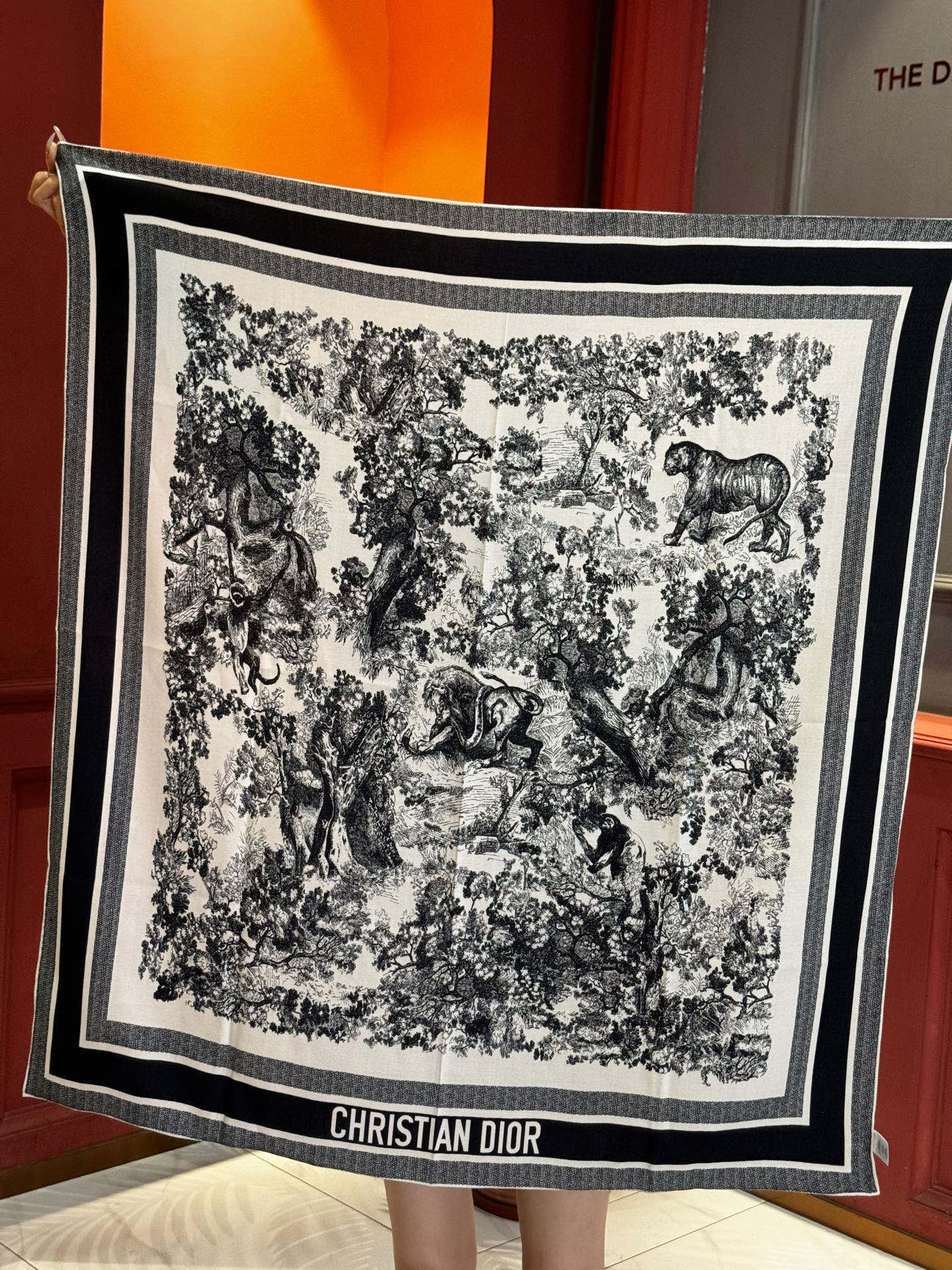  上新❤️ 𝐃𝐈𝐎𝐑 2025早春新款 《茹伊丛手绘方巾》
size：110x110 cm   【双面同