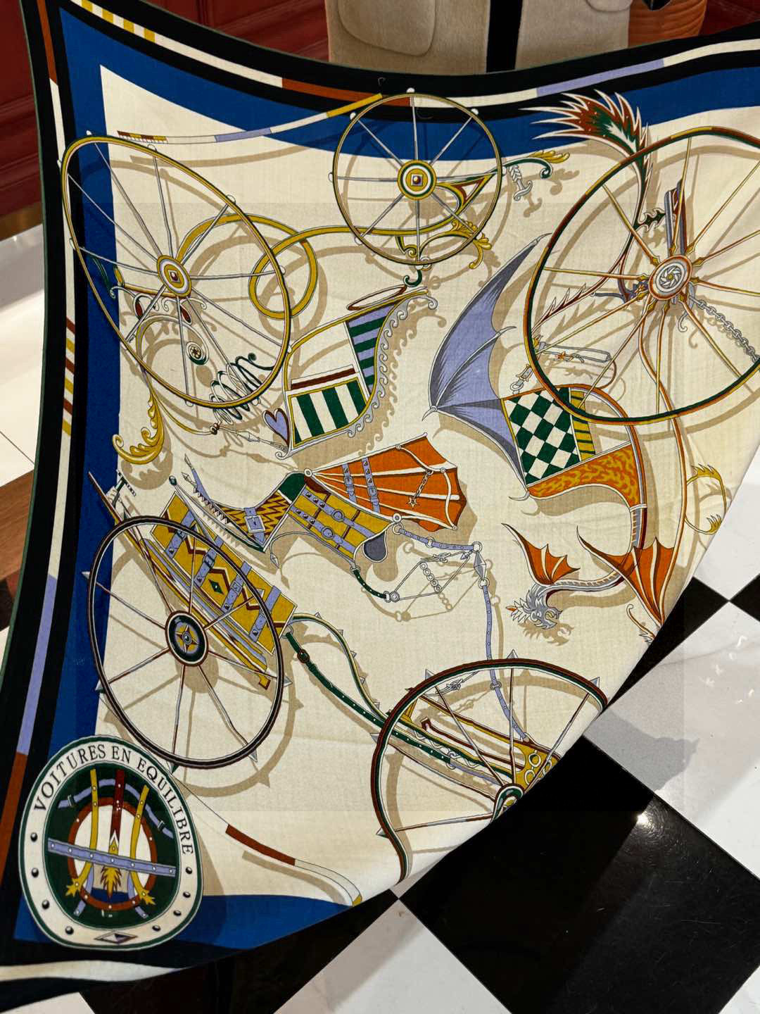 ❄️【双面同色】原单爱马仕140cm丝绒方巾💕 《平衡马车》，没有体验过野村大辅的豪华马车，就不算拥有丰