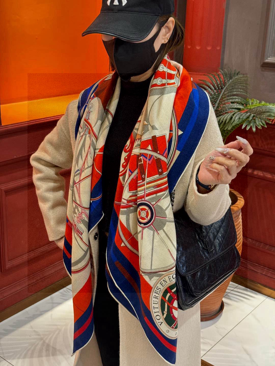 ❄️【双面同色】原单爱马仕140cm丝绒方巾💕 《平衡马车》，没有体验过野村大辅的豪华马车，就不算拥有丰