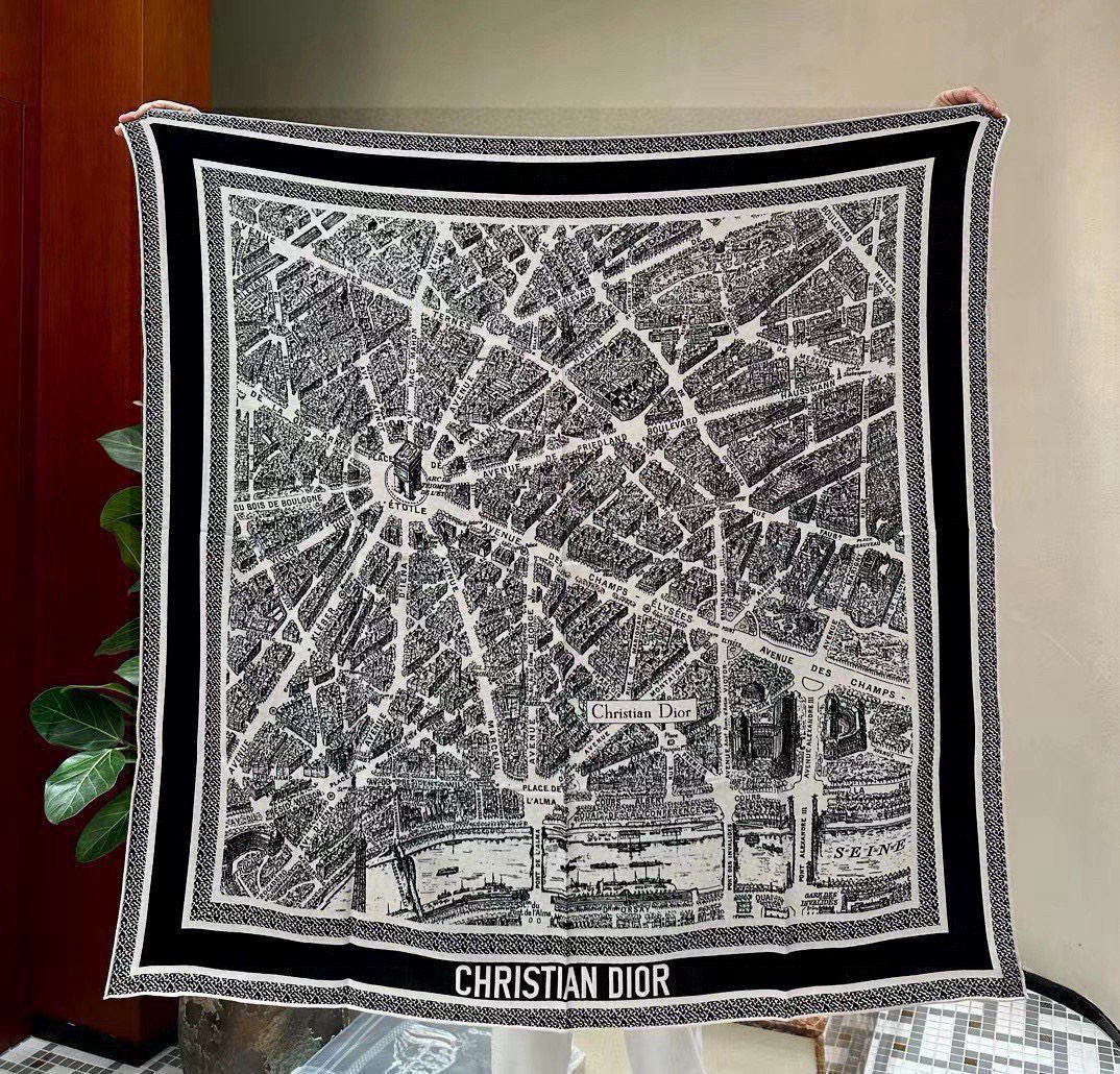 Dior ❤【️巴黎地图】黄金尺寸110*110双面同色丝绒方巾 不爱140繁复尺寸的姐妹可以选择110