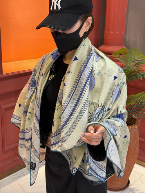 Louis Vuitton 140cm Hot Air Balloon Silk-Cashmere Square Scarf, Blue 1 Louis Vuitton 140cm Hot Air Balloon Silk-Cashmere Square Scarf, Blue