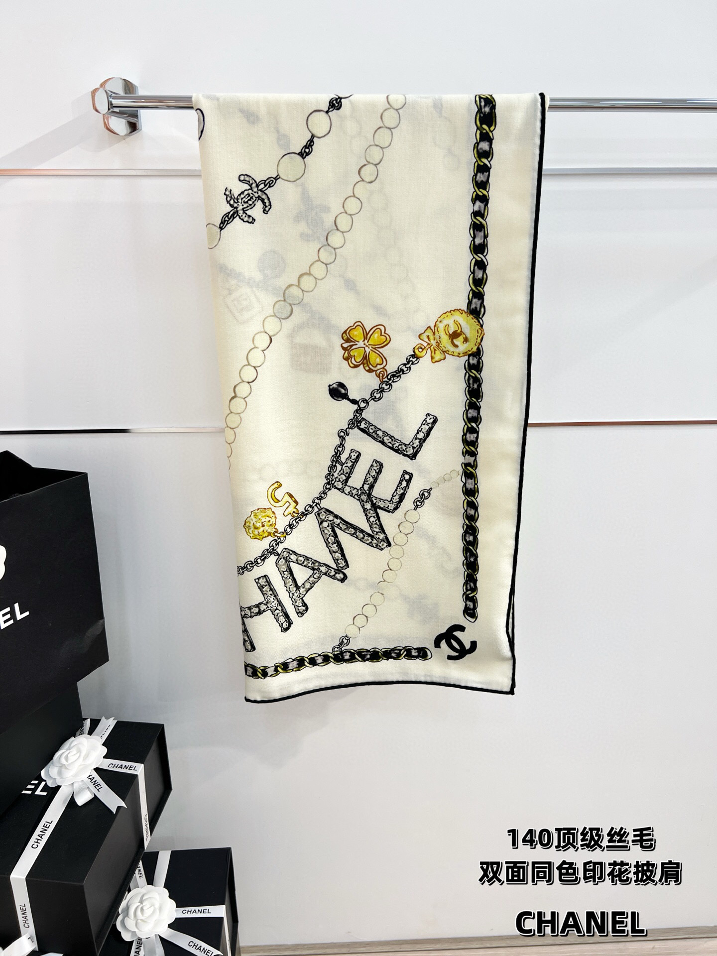 Chanel ~25秋冬新品～“珠光宝气”【140双面丝毛披肩】手工卷边丝毛方巾（30%桑蚕丝70%羊毛