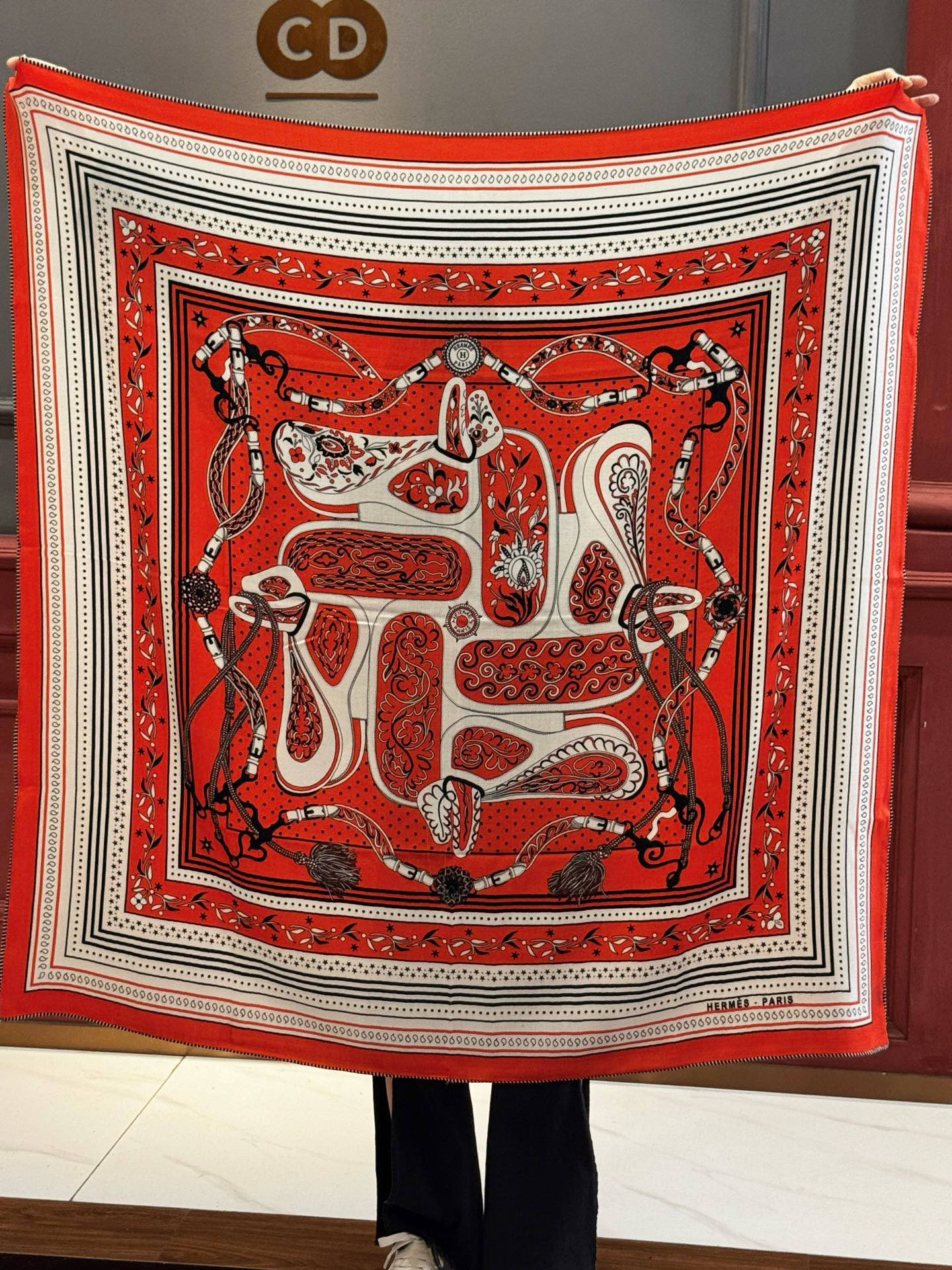 上新💕。丝绒方巾 【爱马仕2025春夏 亚马逊的庆典 Bandana，佩斯利花纹，生机勃勃的图案】（双面