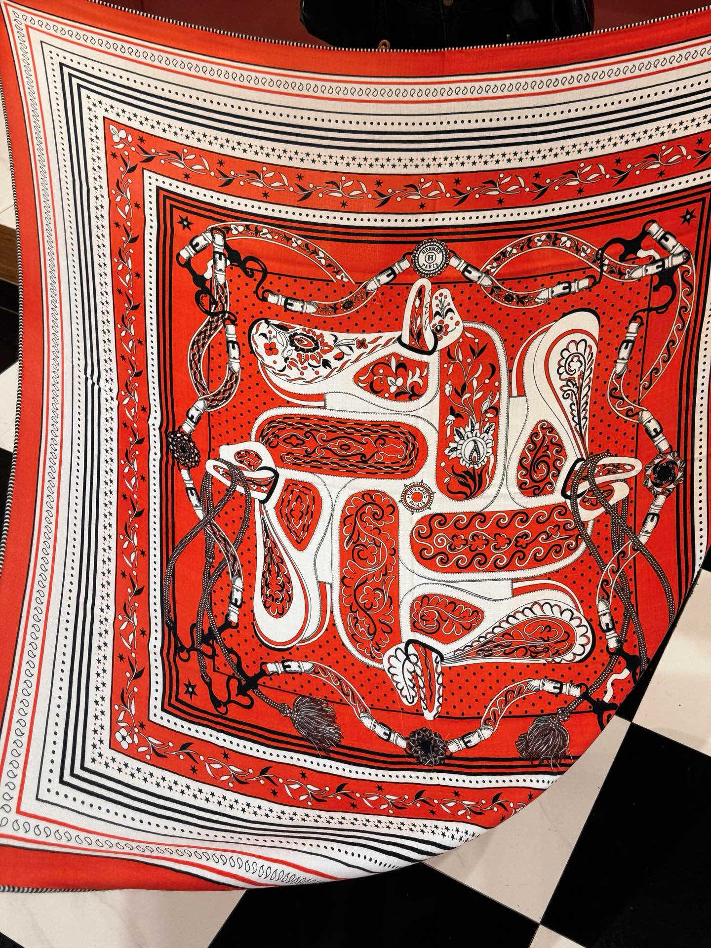 上新💕。丝绒方巾 【爱马仕2025春夏 亚马逊的庆典 Bandana，佩斯利花纹，生机勃勃的图案】（双面