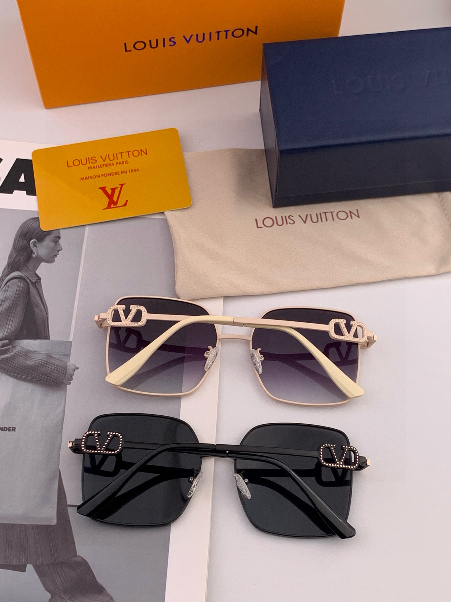 【偏光系列】lv大框太阳镜墨镜经典的方框设计，不挑脸型，无论搭配大衣还是连衣裙都非常显气质偏光镜片预防紫