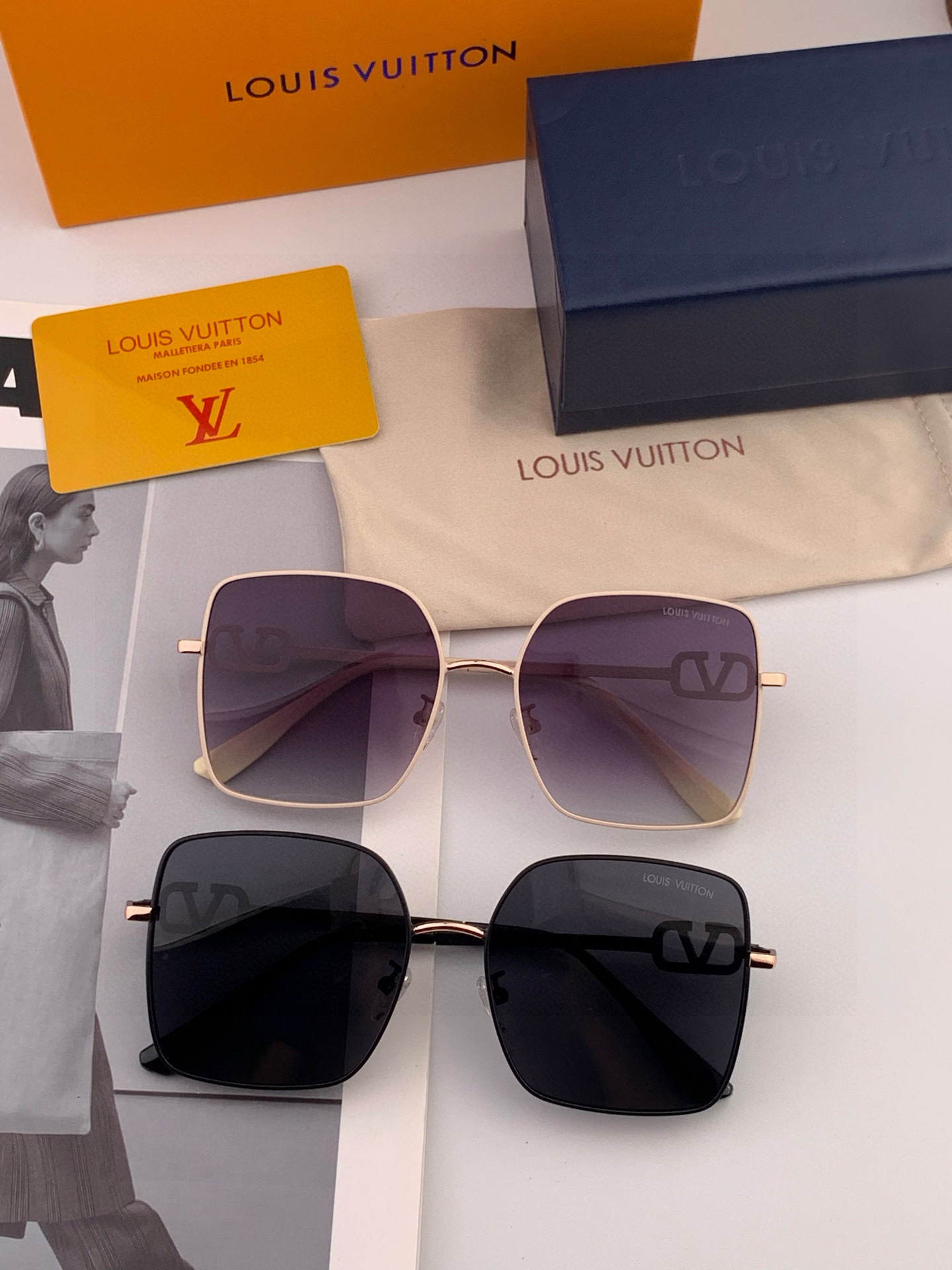 【偏光系列】lv大框太阳镜墨镜经典的方框设计，不挑脸型，无论搭配大衣还是连衣裙都非常显气质偏光镜片预防紫