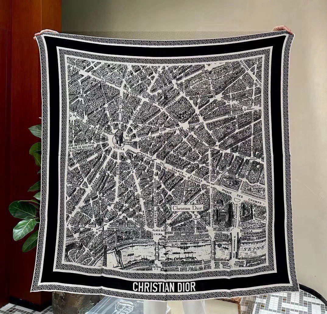 Dior ❤【️巴黎地图】黄金尺寸110*110双面同色丝绒方巾 不爱140繁复尺寸的姐妹可以选择110
