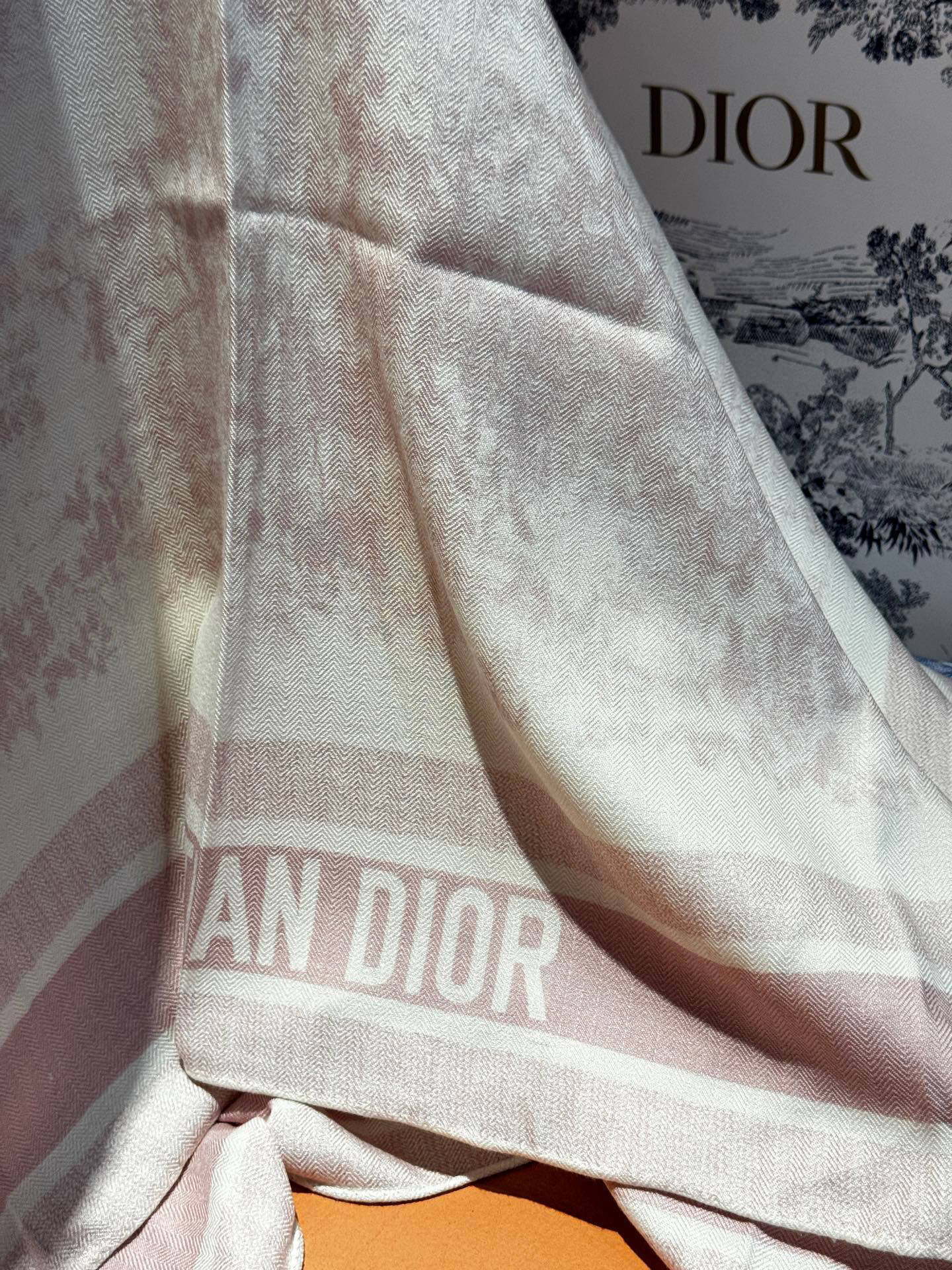 上新❤️ 𝐃𝐈𝐎𝐑 早春新款 《茹伊丛手绘方巾》size：110x110 cm 【双面同色丝绒方巾】一个