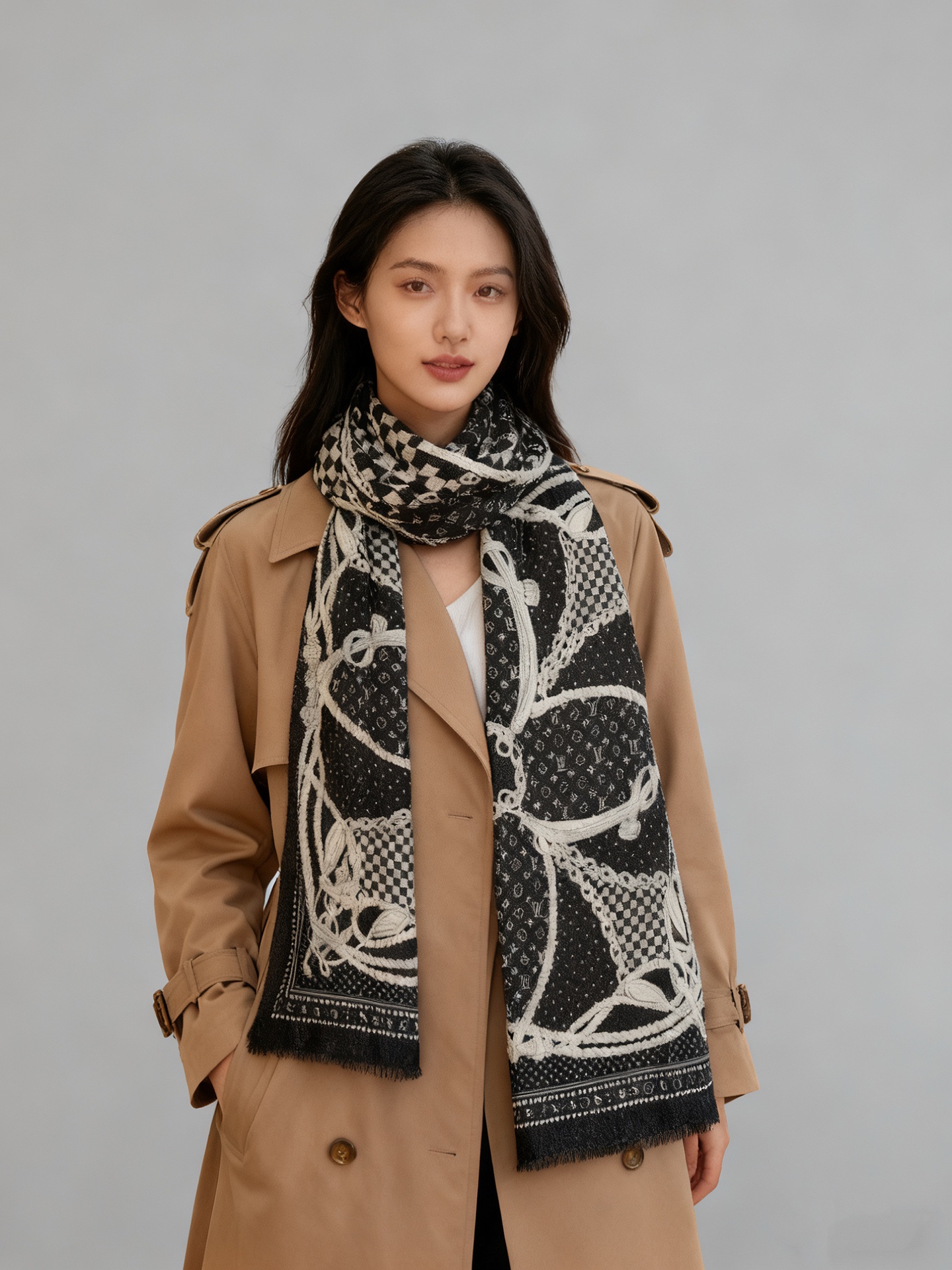 NO:542234,[A scarf that will shine] LV silver silk cashmere material is very luxurious. The new counter fabric pursues styling and has a crisp feel. The color matching of high-end designers considers the upper body effect and color saturation. The color is fresh, rich and exquisite and has a celebrity temperament!  Good goods are not waiting for others, if you like them, you can’t miss them!  Quickly break the order [Ingredient size * 200 high-version scarf, high-version scarf, louis vuitton19860909【会发光发亮的围巾】LV银丝羊绒材质轻奢感十足 专柜新款面料追求造型,手感挺括,高端设计师配色均考虑上身效果和色彩饱和度,色泽新鲜浓郁非常精致又有名媛气质！好货不等人,喜欢就不能错过哦！快快砸单来吧【成分尺寸*200高版本围巾,高版本围巾,louis vuitton,scarf