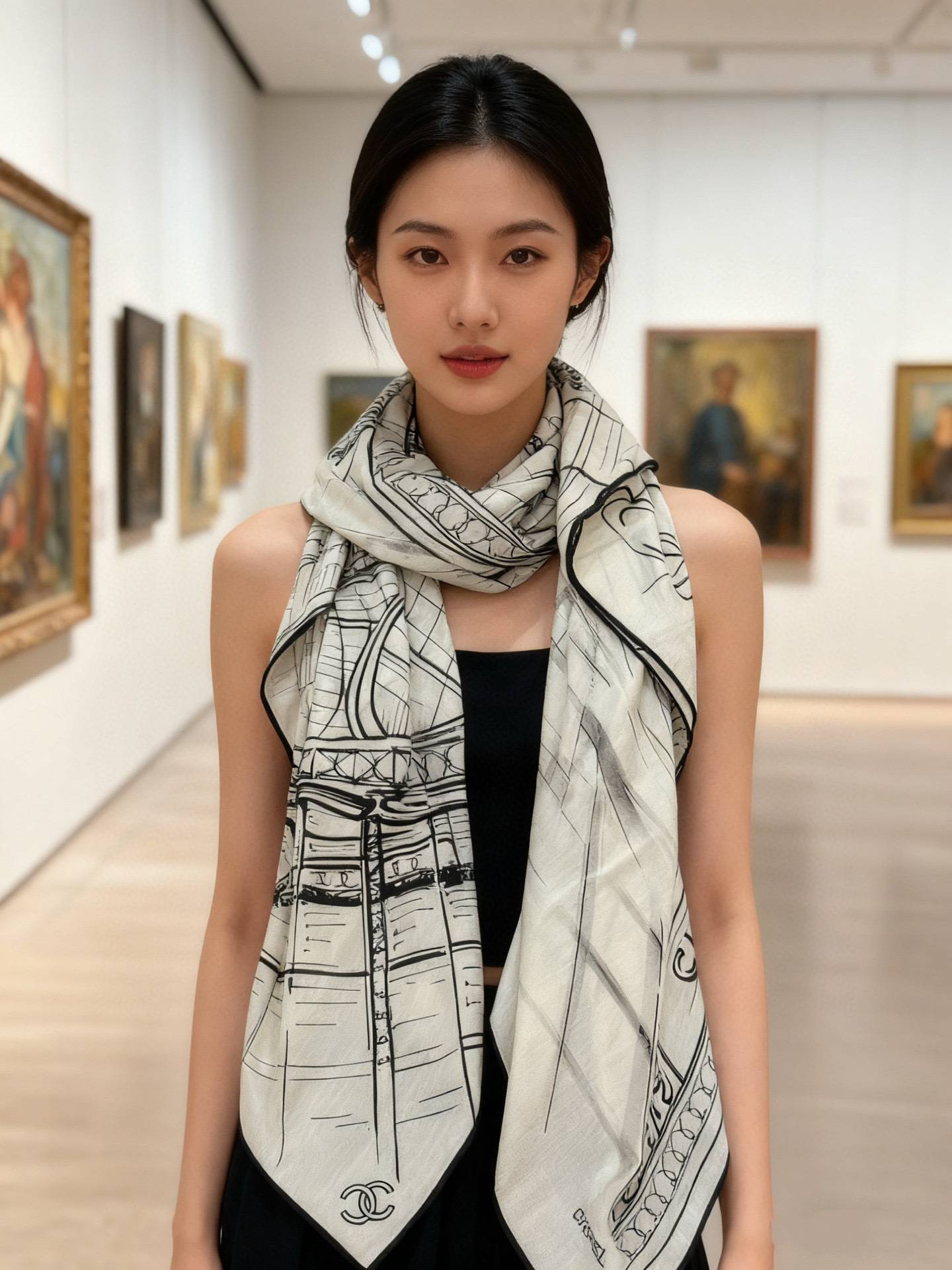 CHANEL ~25秋冬新品【140顶级丝绒双面同色】披肩的图案是巴黎大皇宫中被命名为“Gabriell