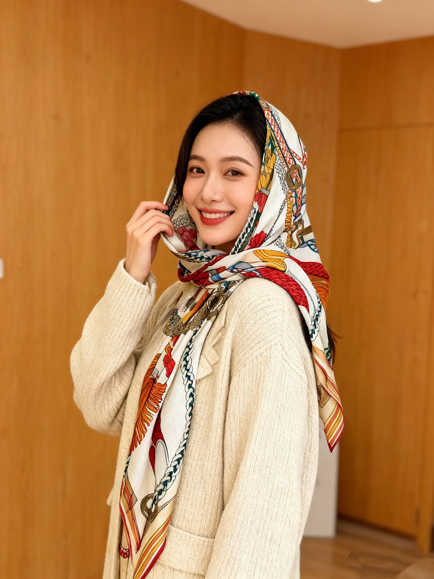 “编织鞍带”140方巾~Hermes 手工卷边丝绒方巾(30%桑蚕丝70%羊绒)这款爱马仕的经典单品展现