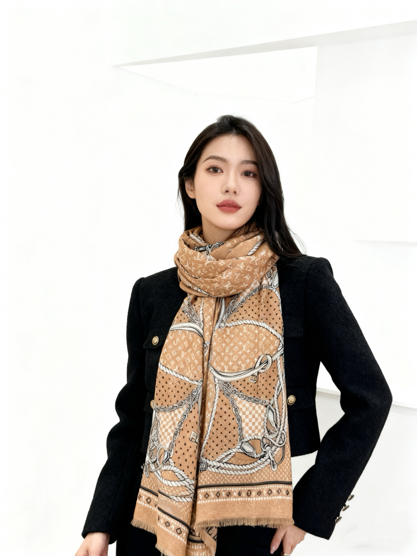 会发光发亮的围巾 💄💋新款客供亮片💖羊绒面料长巾 😘美翻了[流泪]【彩色山茶花银线长巾】御用殿堂级极‼️