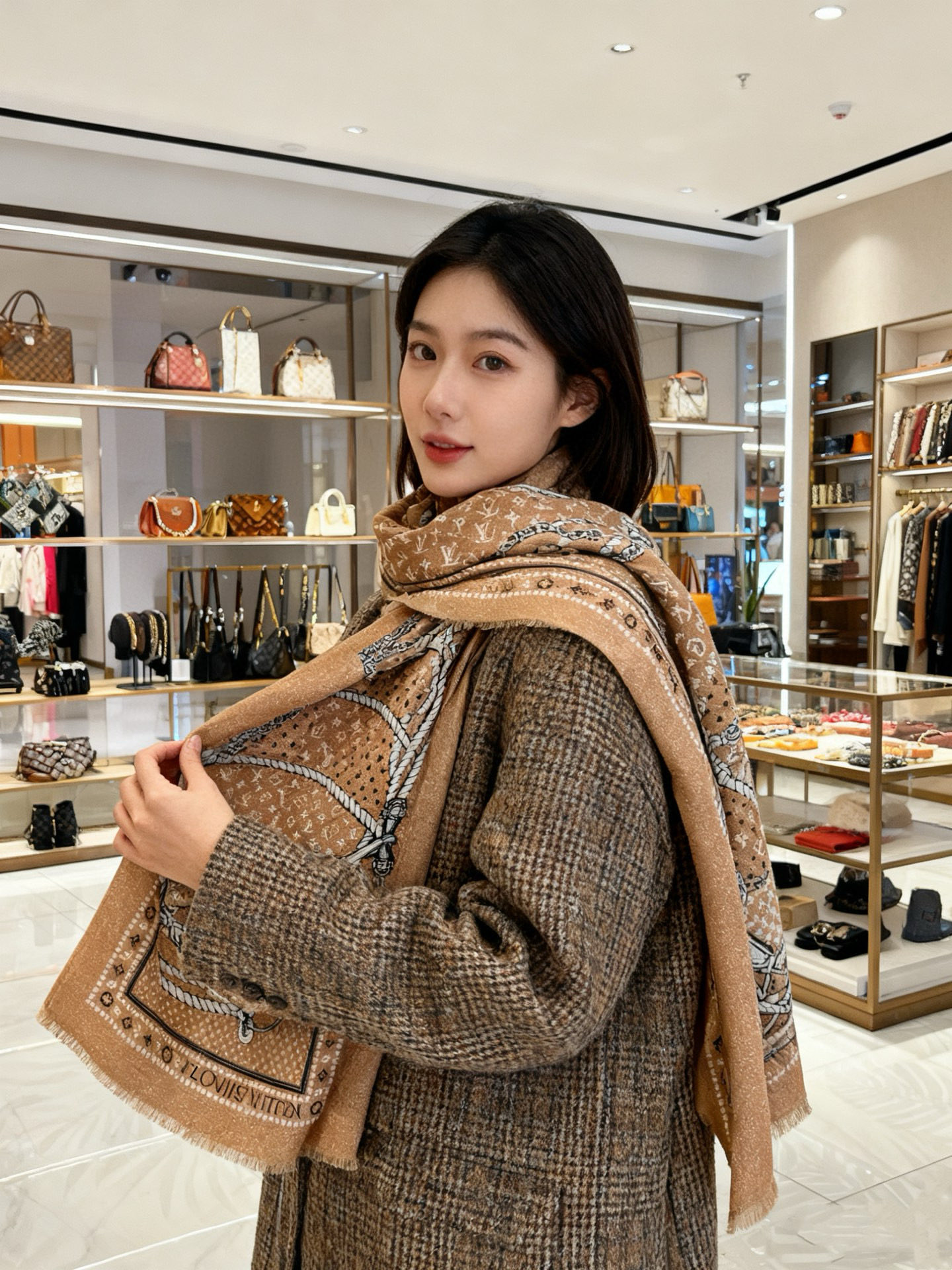 会发光发亮的围巾 💄💋新款客供亮片💖羊绒面料长巾 😘美翻了[流泪]【彩色山茶花银线长巾】御用殿堂级极‼️