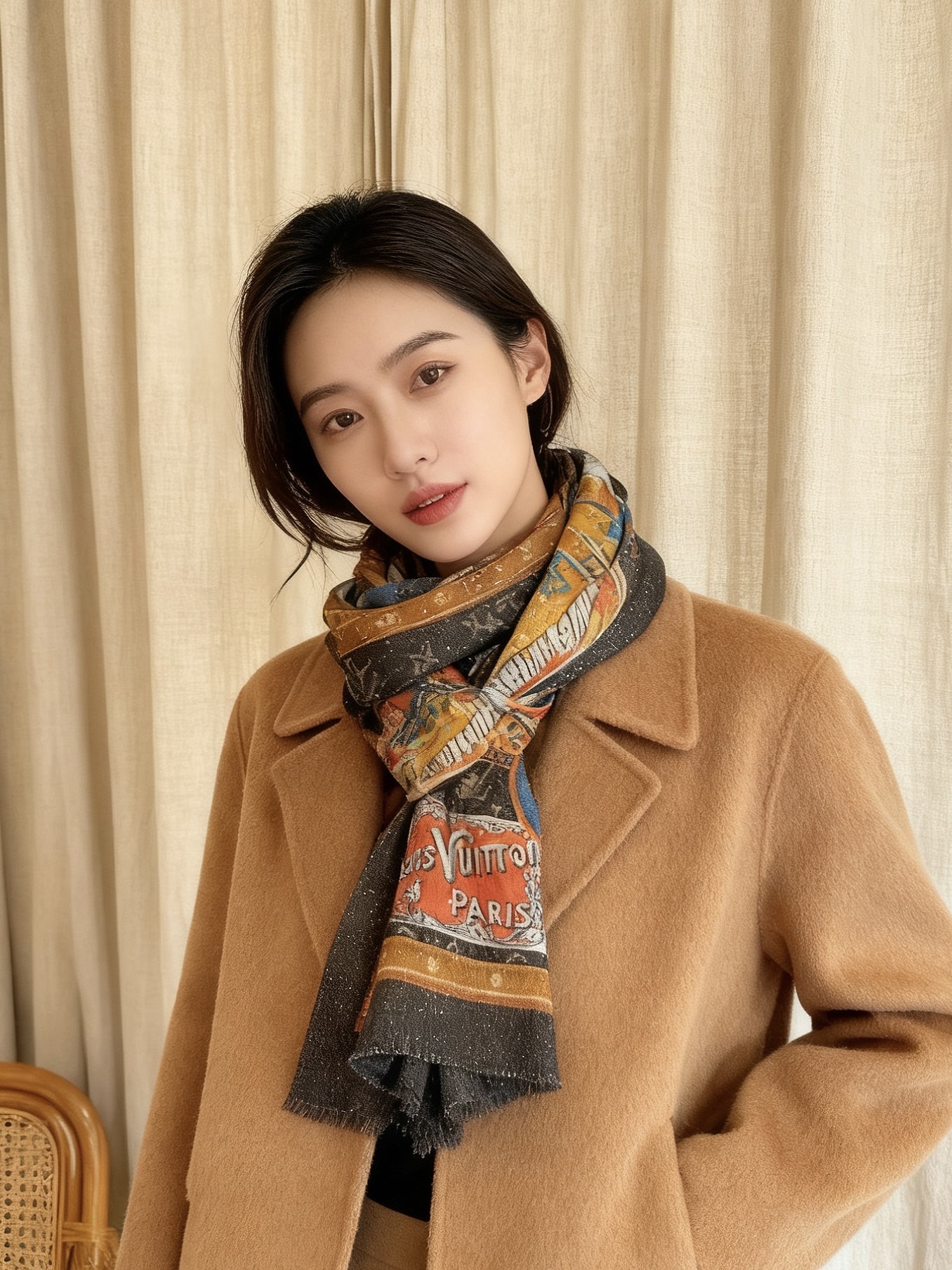 会发光发亮的围巾真心赞‼️驴家【L链条箱包花纹银丝长巾】银丝印花羊绒长巾，2023新款方巾来撷Noufi