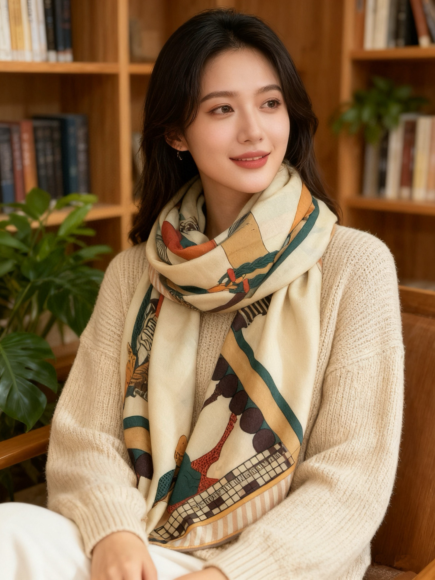 “全速前进”140双面丝毛披肩手工卷边丝毛方巾（30%桑蚕丝70%羊毛）这款经典单品展现强大而迷人的女性