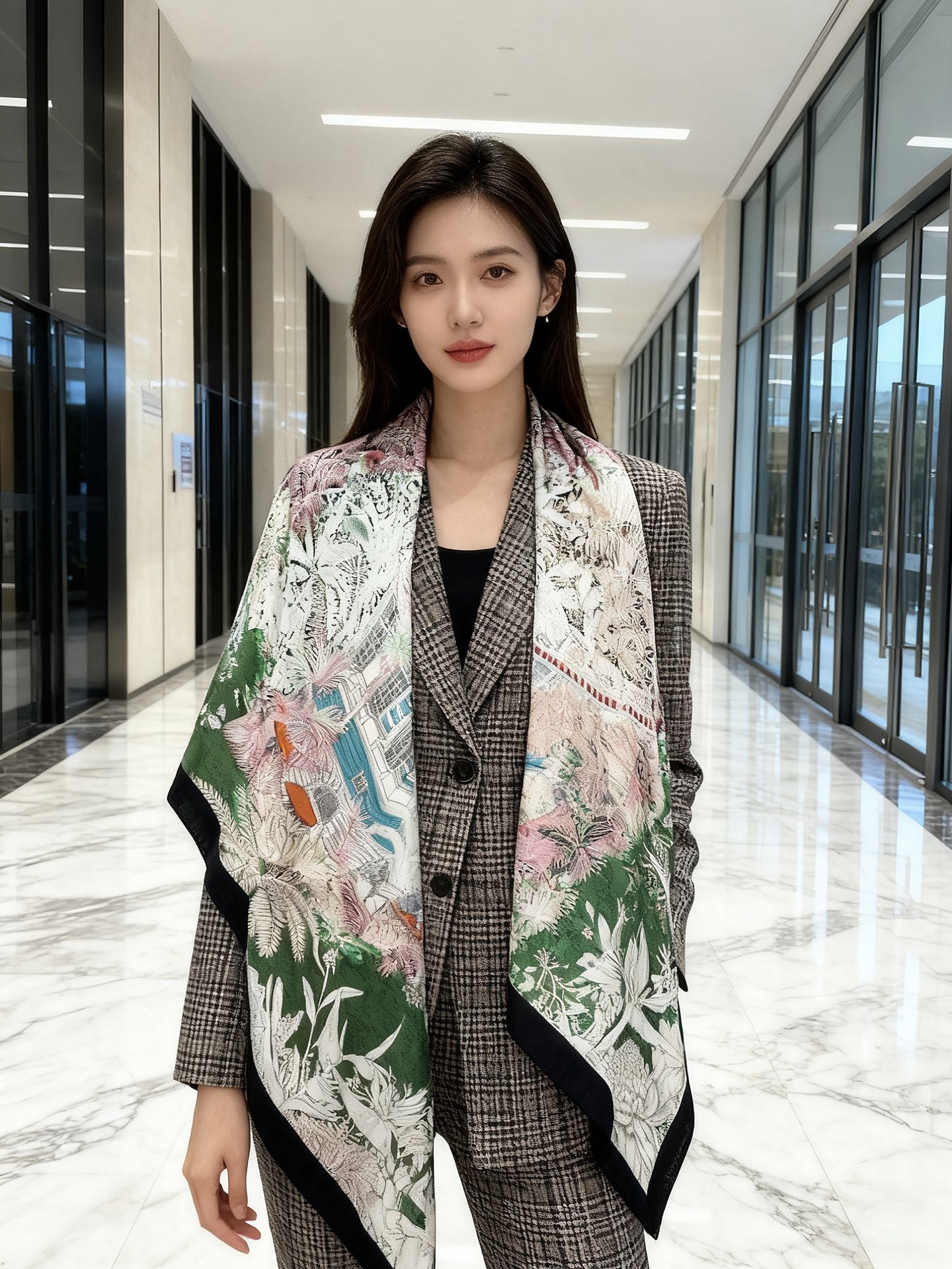 重磅推荐的140顶级丝绒双面异色披肩《回归自然》 披肩尺寸：140*140方巾 70%羊绒30%真丝这张