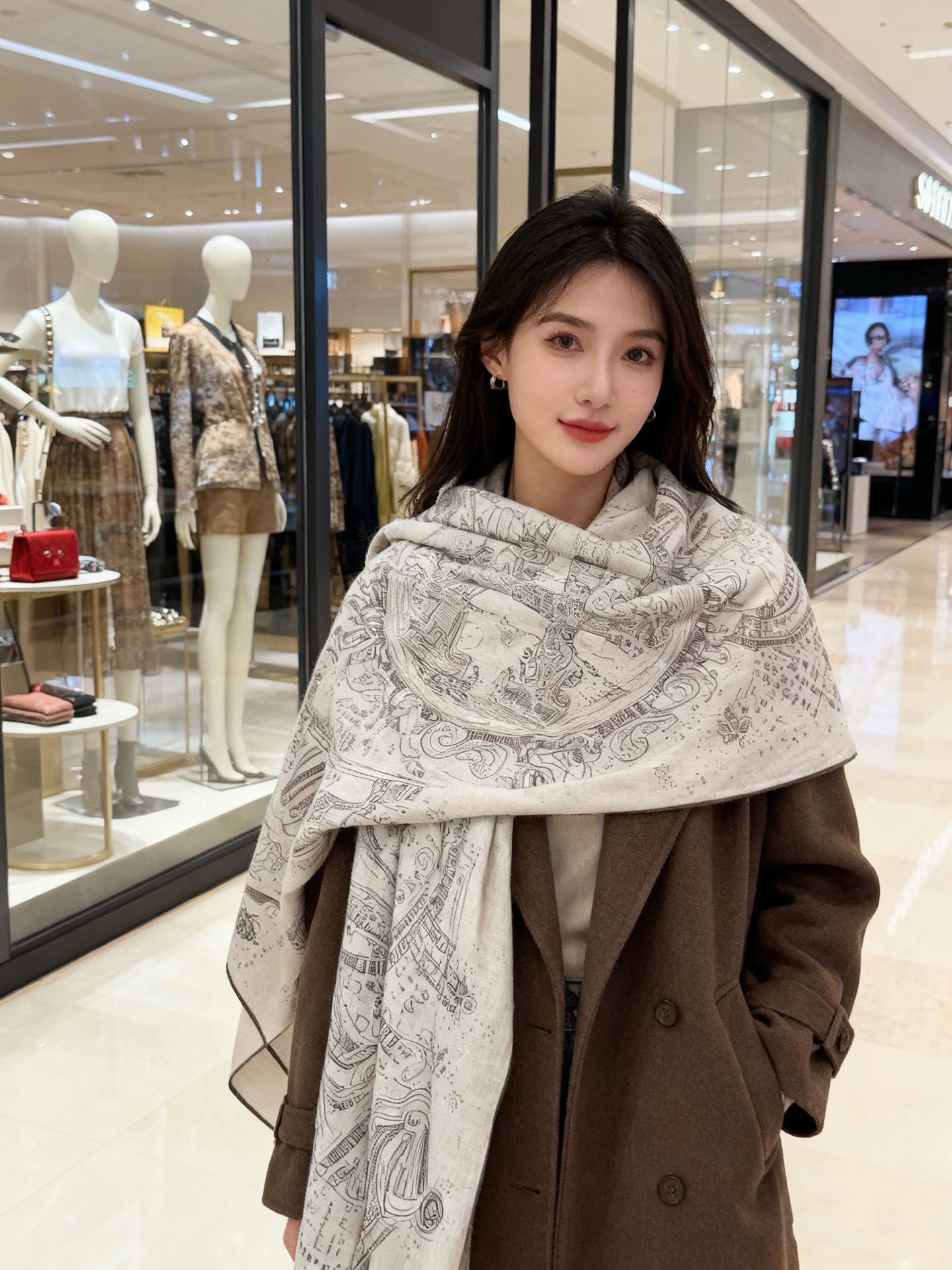 “正在接通中”140方巾～Hermes 手工卷边丝绒方巾（30%桑蚕丝70%羊绒）这款爱马仕的经典单品展