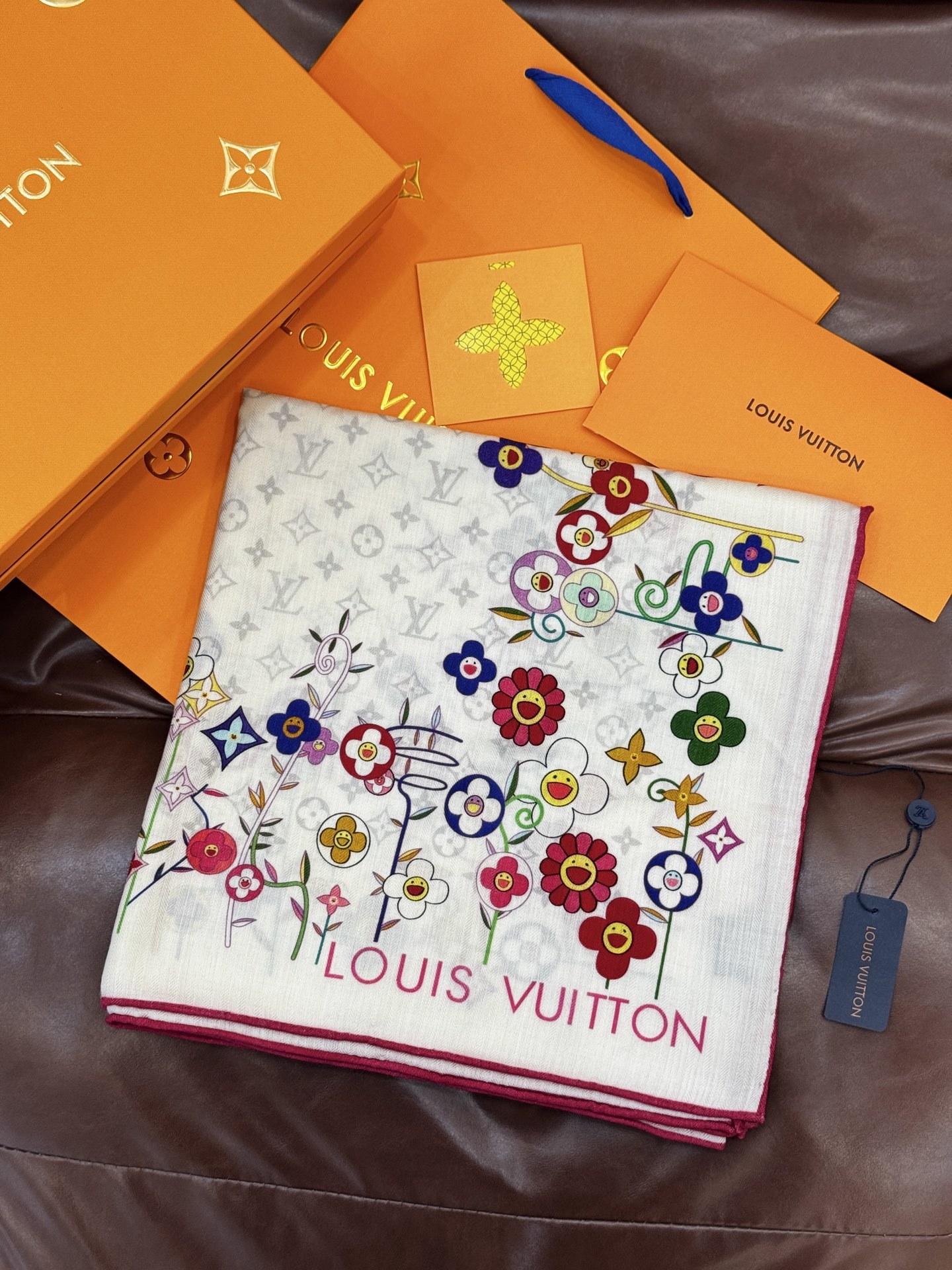 LV x TM SUPERFLAT FLOWERS 140 披肩【140顶级丝绒双面同色印花】LV x