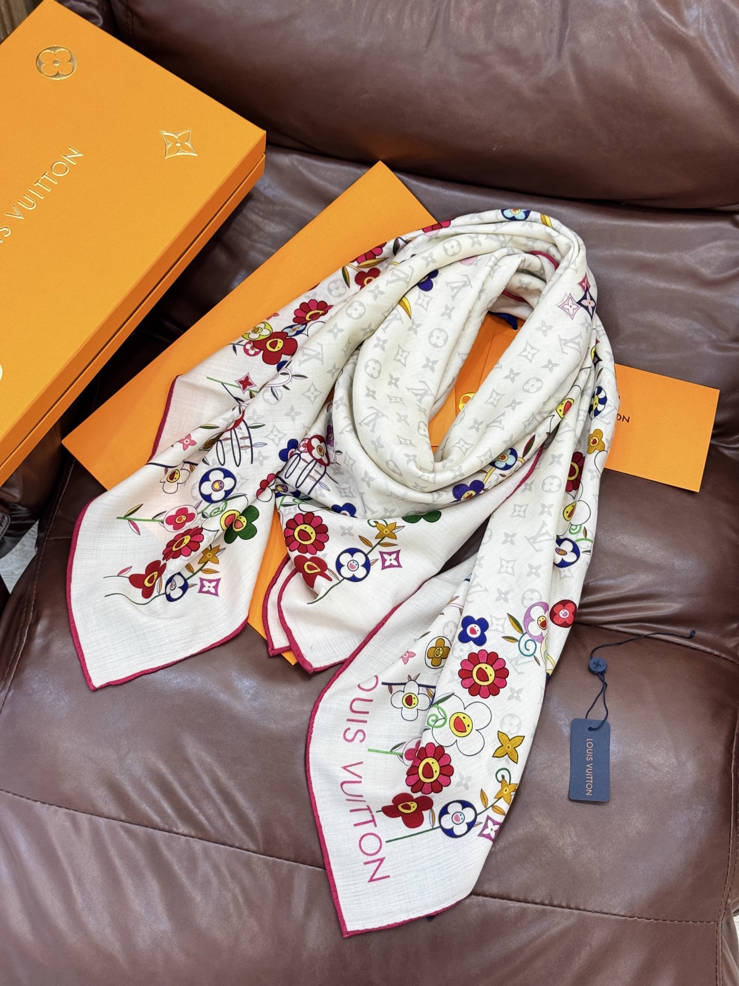 LV x TM SUPERFLAT FLOWERS 140 披肩【140顶级丝绒双面同色印花】LV x