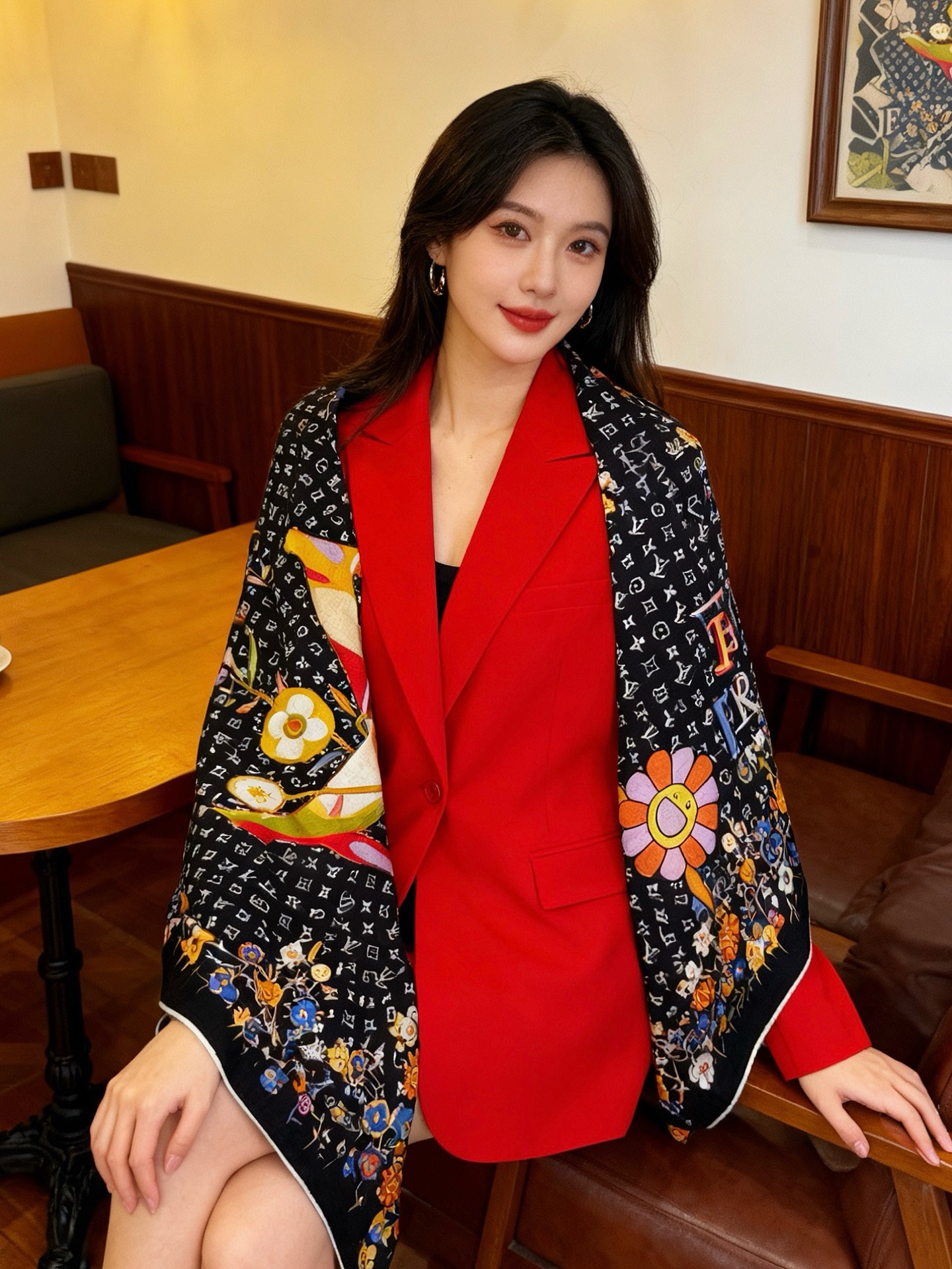 LV x TM SUPERFLAT FLOWERS 140 披肩【140顶级丝绒双面同色印花】LV x 