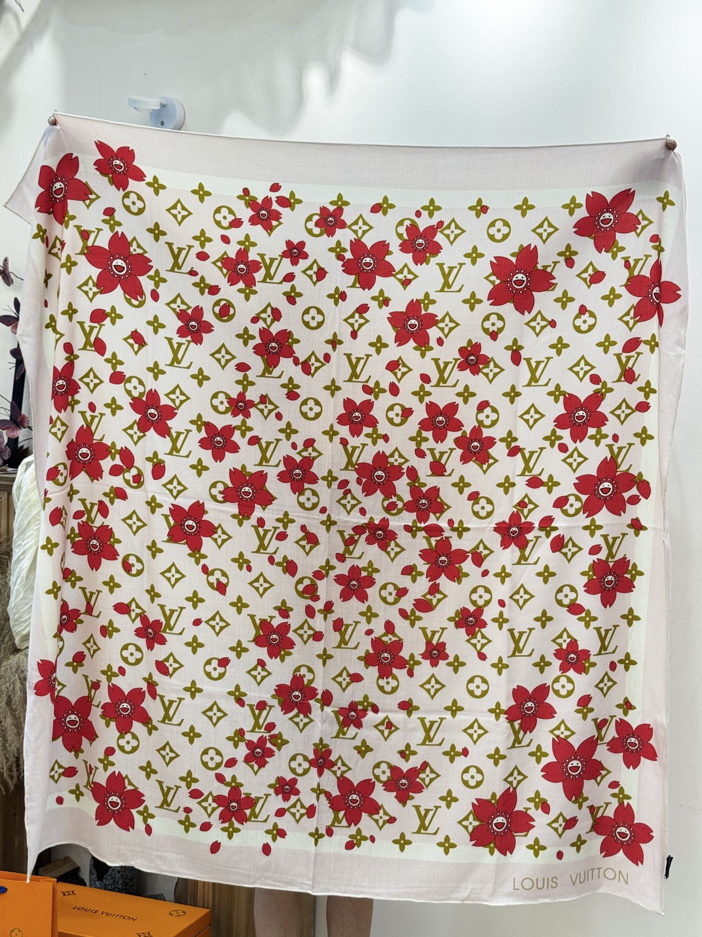 LV x TM MONOGRAM CHERRY BLOSSOM 【140顶级丝绒双面同色披肩】本款丝绒披